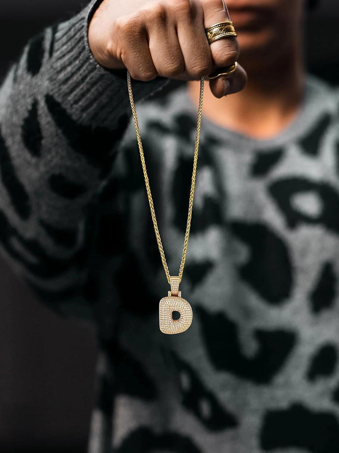 imageU7 Pendant Mens Hip Hop Jewelry Platinum18K Gold Plated Lab Diamond Letter Necklaces Custom Number Chain Intials Name NecklacesLetter D