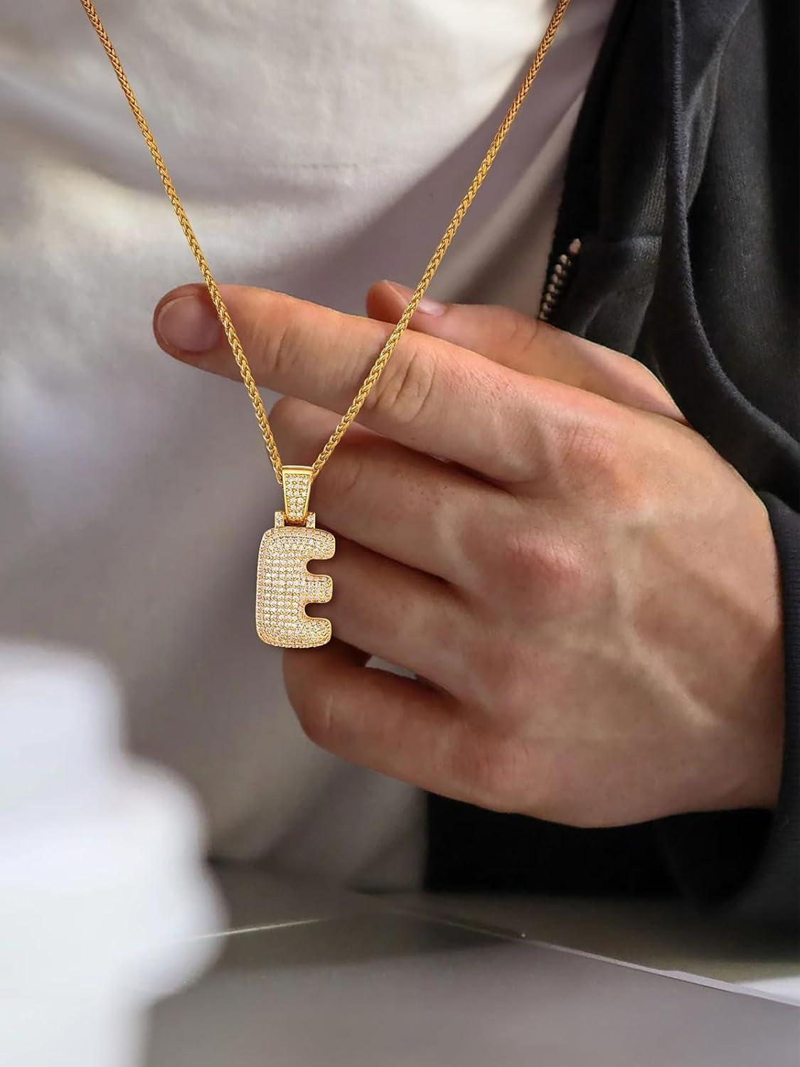 imageU7 Pendant Mens Hip Hop Jewelry Platinum18K Gold Plated Lab Diamond Letter Necklaces Custom Number Chain Intials Name NecklacesLetter E