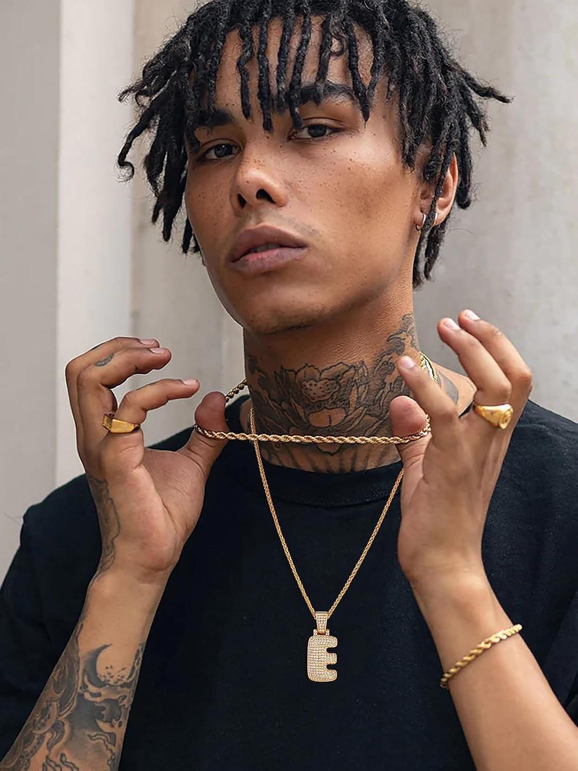 imageU7 Pendant Mens Hip Hop Jewelry Platinum18K Gold Plated Lab Diamond Letter Necklaces Custom Number Chain Intials Name NecklacesLetter E
