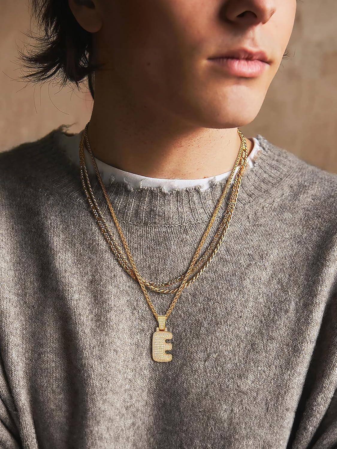 imageU7 Pendant Mens Hip Hop Jewelry Platinum18K Gold Plated Lab Diamond Letter Necklaces Custom Number Chain Intials Name NecklacesLetter E