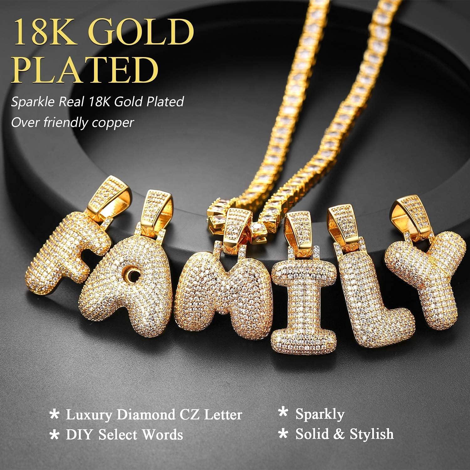 imageU7 Pendant Mens Hip Hop Jewelry Platinum18K Gold Plated Lab Diamond Letter Necklaces Custom Number Chain Intials Name NecklacesLetter E