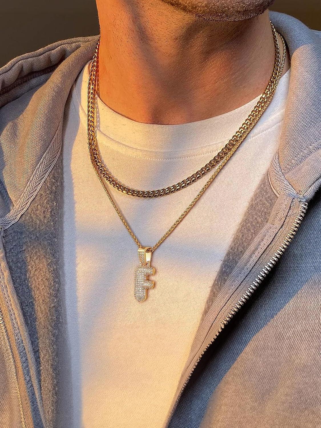 imageU7 Pendant Mens Hip Hop Jewelry Platinum18K Gold Plated Lab Diamond Letter Necklaces Custom Number Chain Intials Name NecklacesLetter F