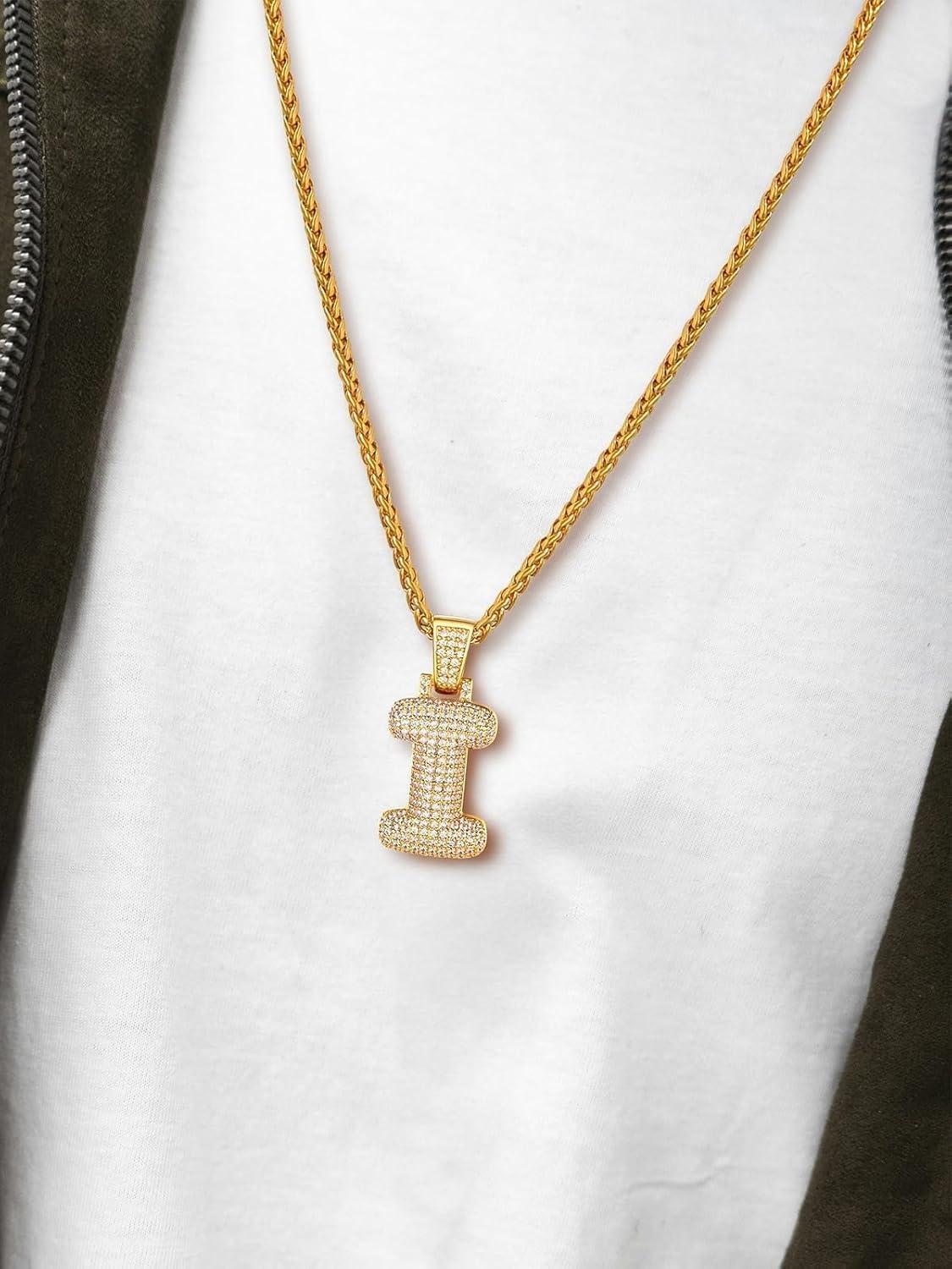 imageU7 Pendant Mens Hip Hop Jewelry Platinum18K Gold Plated Lab Diamond Letter Necklaces Custom Number Chain Intials Name NecklacesLetter I