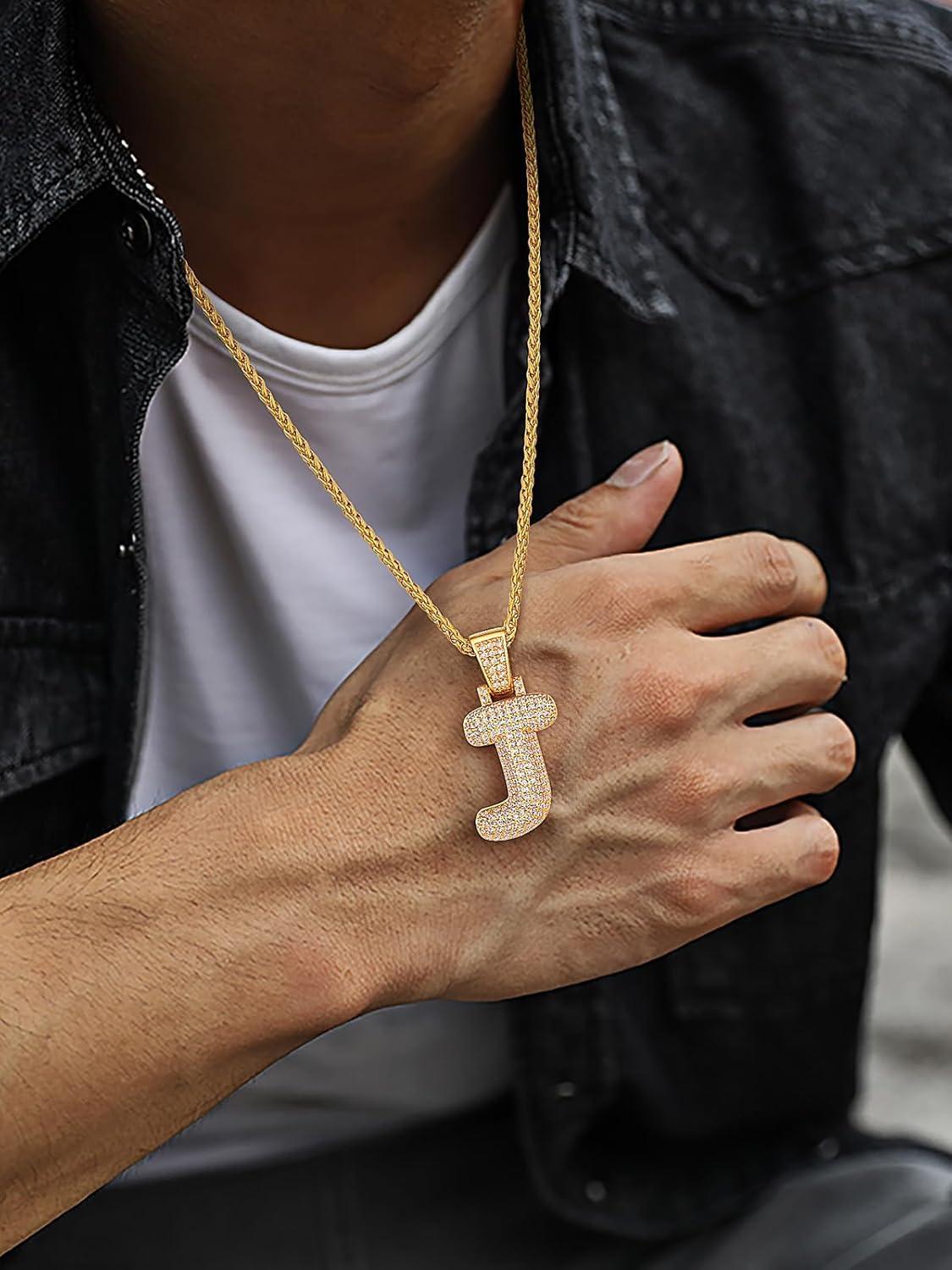 imageU7 Pendant Mens Hip Hop Jewelry Platinum18K Gold Plated Lab Diamond Letter Necklaces Custom Number Chain Intials Name NecklacesLetter J
