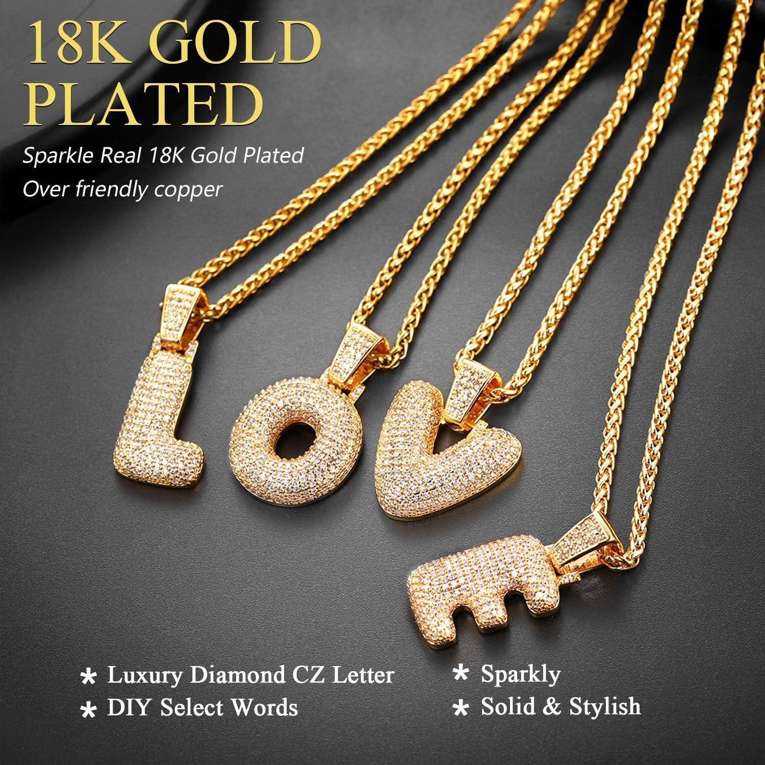 imageU7 Pendant Mens Hip Hop Jewelry Platinum18K Gold Plated Lab Diamond Letter Necklaces Custom Number Chain Intials Name NecklacesLetter L