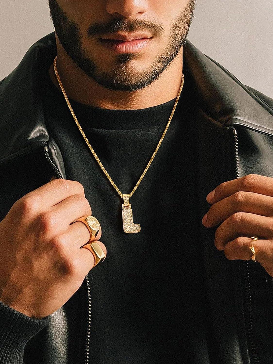 imageU7 Pendant Mens Hip Hop Jewelry Platinum18K Gold Plated Lab Diamond Letter Necklaces Custom Number Chain Intials Name NecklacesLetter L