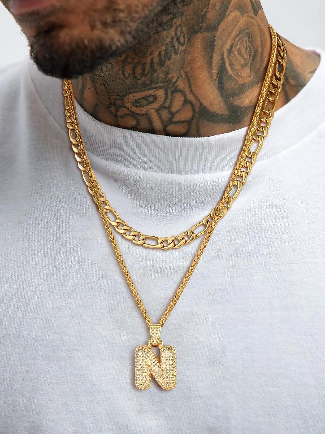imageU7 Pendant Mens Hip Hop Jewelry Platinum18K Gold Plated Lab Diamond Letter Necklaces Custom Number Chain Intials Name NecklacesLetter N