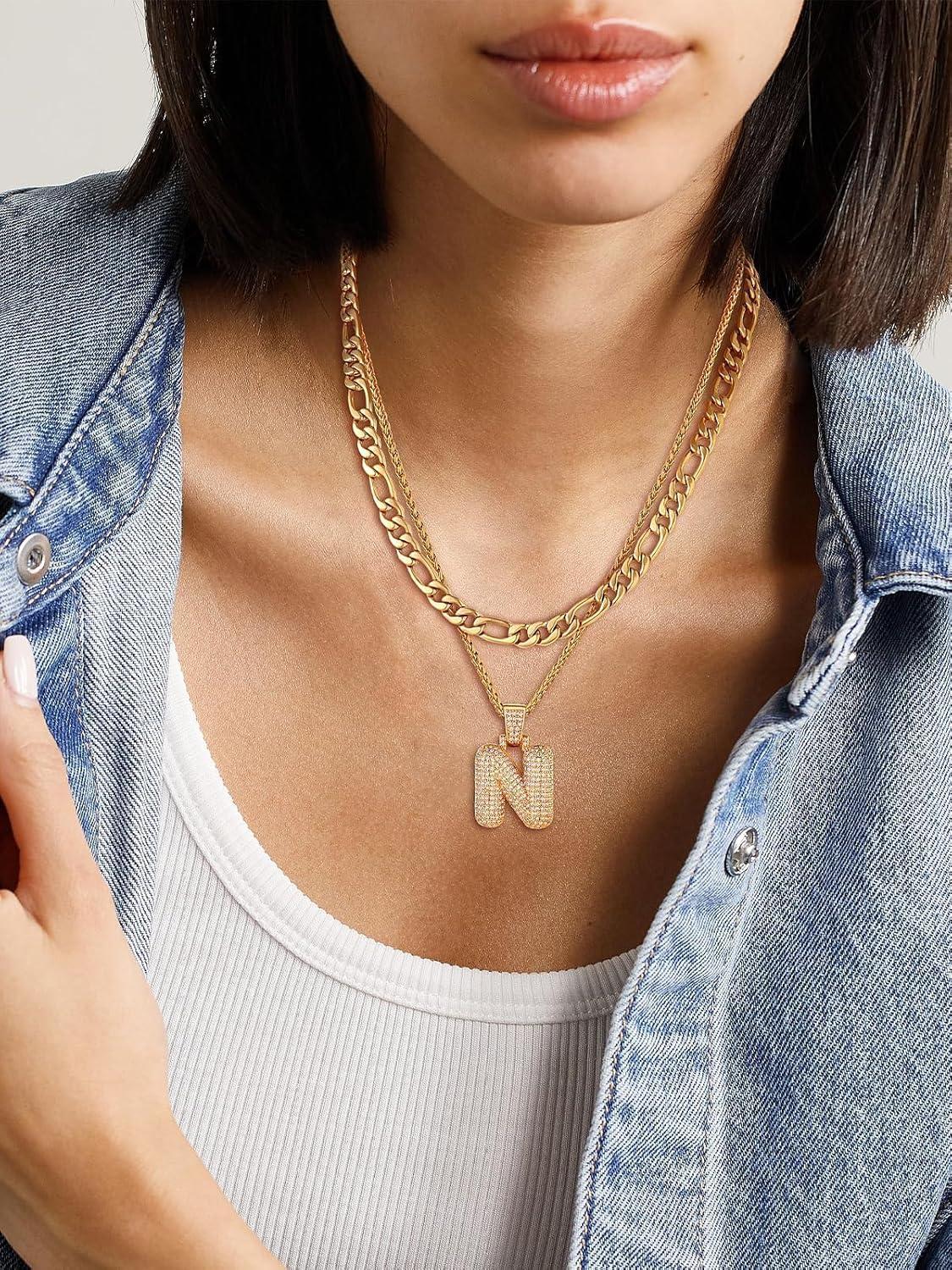 imageU7 Pendant Mens Hip Hop Jewelry Platinum18K Gold Plated Lab Diamond Letter Necklaces Custom Number Chain Intials Name NecklacesLetter N
