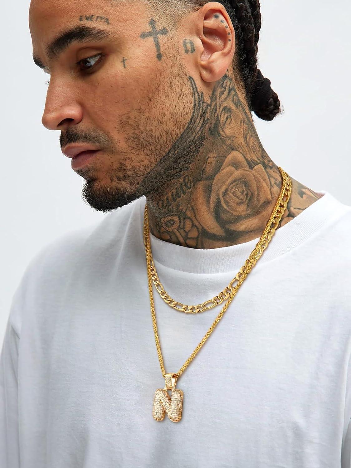 imageU7 Pendant Mens Hip Hop Jewelry Platinum18K Gold Plated Lab Diamond Letter Necklaces Custom Number Chain Intials Name NecklacesLetter N