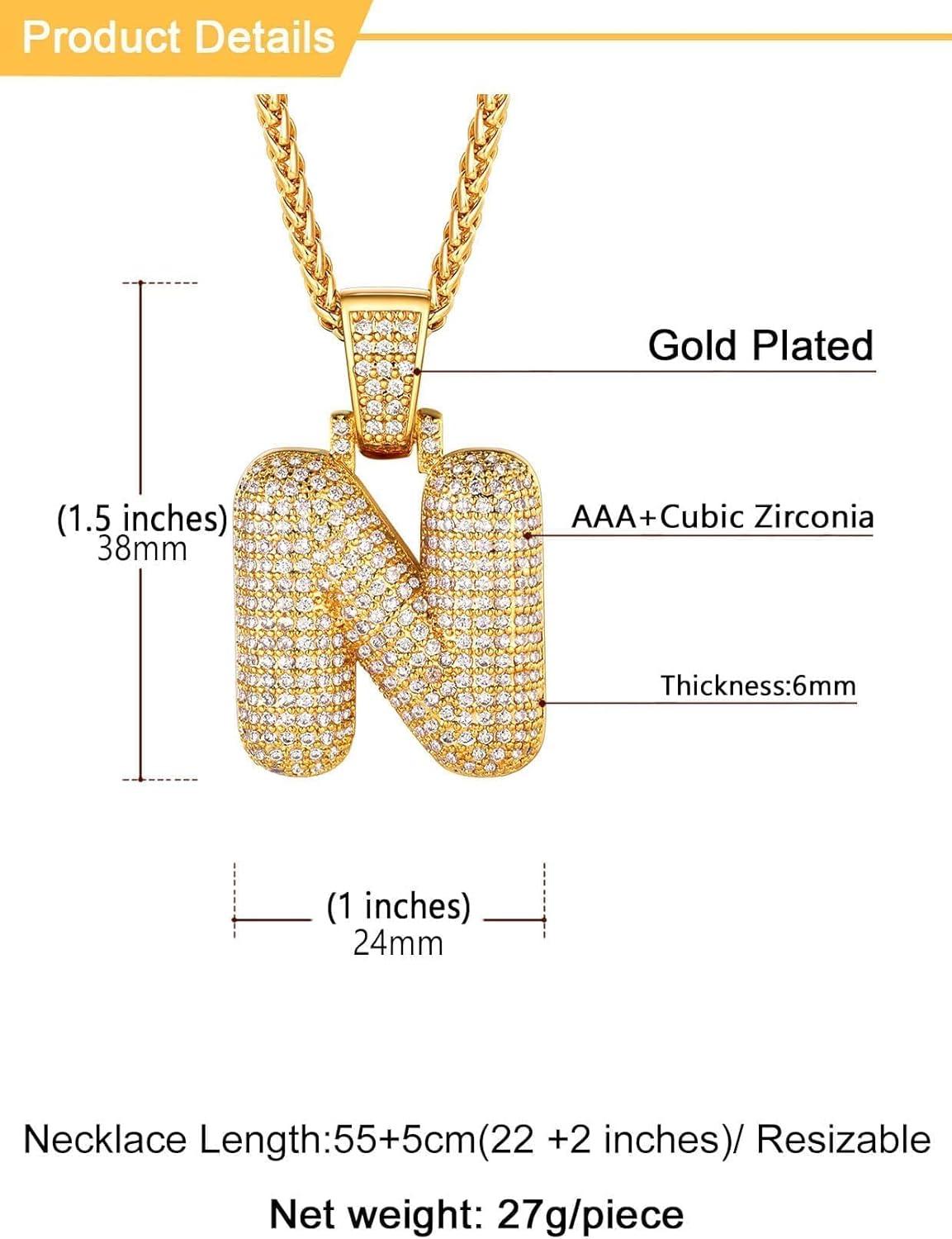 imageU7 Pendant Mens Hip Hop Jewelry Platinum18K Gold Plated Lab Diamond Letter Necklaces Custom Number Chain Intials Name NecklacesLetter N