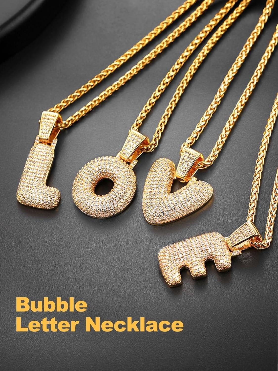 imageU7 Pendant Mens Hip Hop Jewelry Platinum18K Gold Plated Lab Diamond Letter Necklaces Custom Number Chain Intials Name NecklacesLetter N