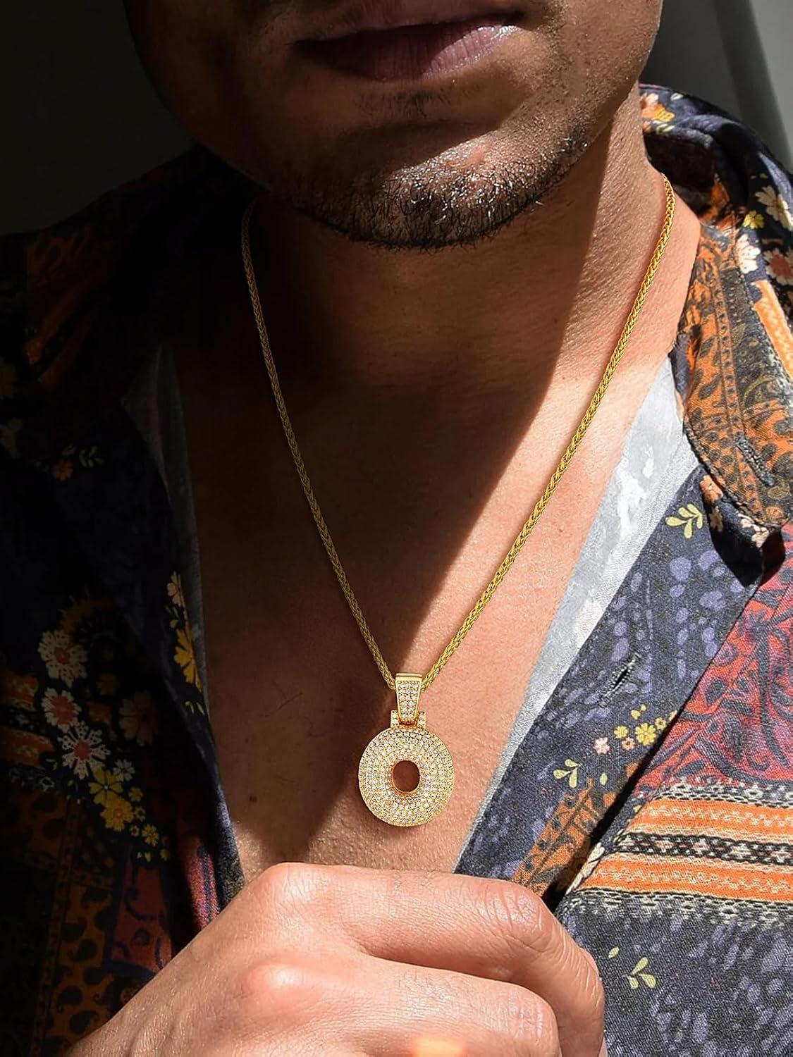 imageU7 Pendant Mens Hip Hop Jewelry Platinum18K Gold Plated Lab Diamond Letter Necklaces Custom Number Chain Intials Name NecklacesLetter O