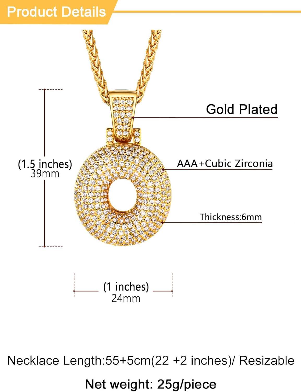 imageU7 Pendant Mens Hip Hop Jewelry Platinum18K Gold Plated Lab Diamond Letter Necklaces Custom Number Chain Intials Name NecklacesLetter O