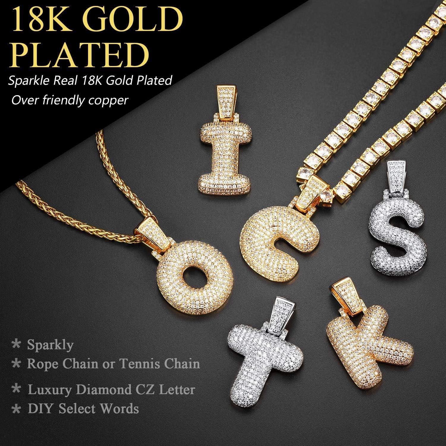imageU7 Pendant Mens Hip Hop Jewelry Platinum18K Gold Plated Lab Diamond Letter Necklaces Custom Number Chain Intials Name NecklacesLetter Q