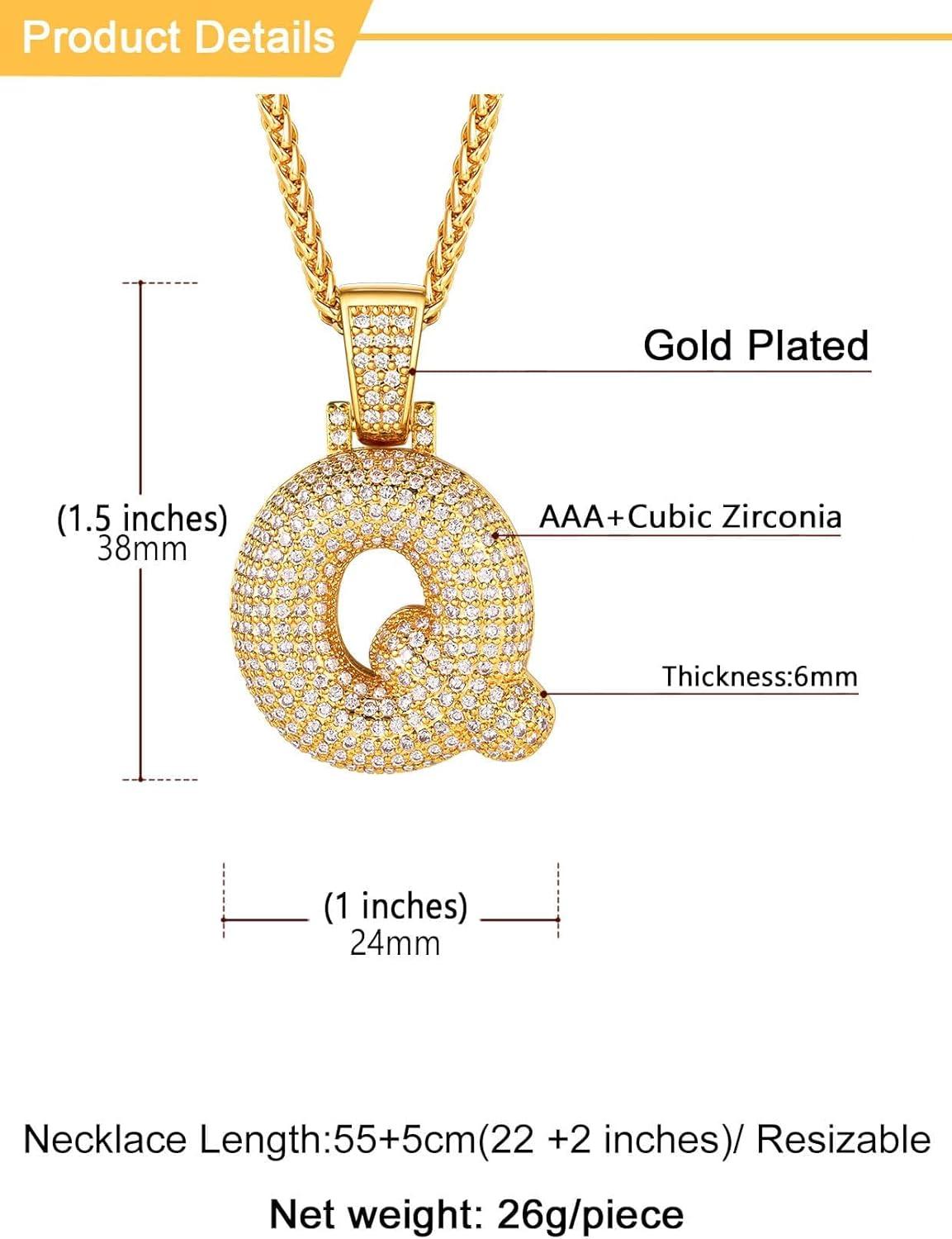 imageU7 Pendant Mens Hip Hop Jewelry Platinum18K Gold Plated Lab Diamond Letter Necklaces Custom Number Chain Intials Name NecklacesLetter Q