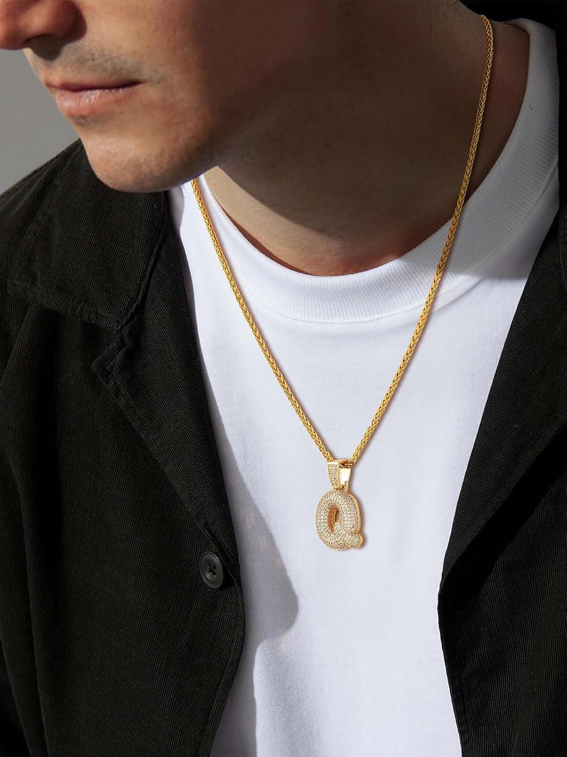 imageU7 Pendant Mens Hip Hop Jewelry Platinum18K Gold Plated Lab Diamond Letter Necklaces Custom Number Chain Intials Name NecklacesLetter Q