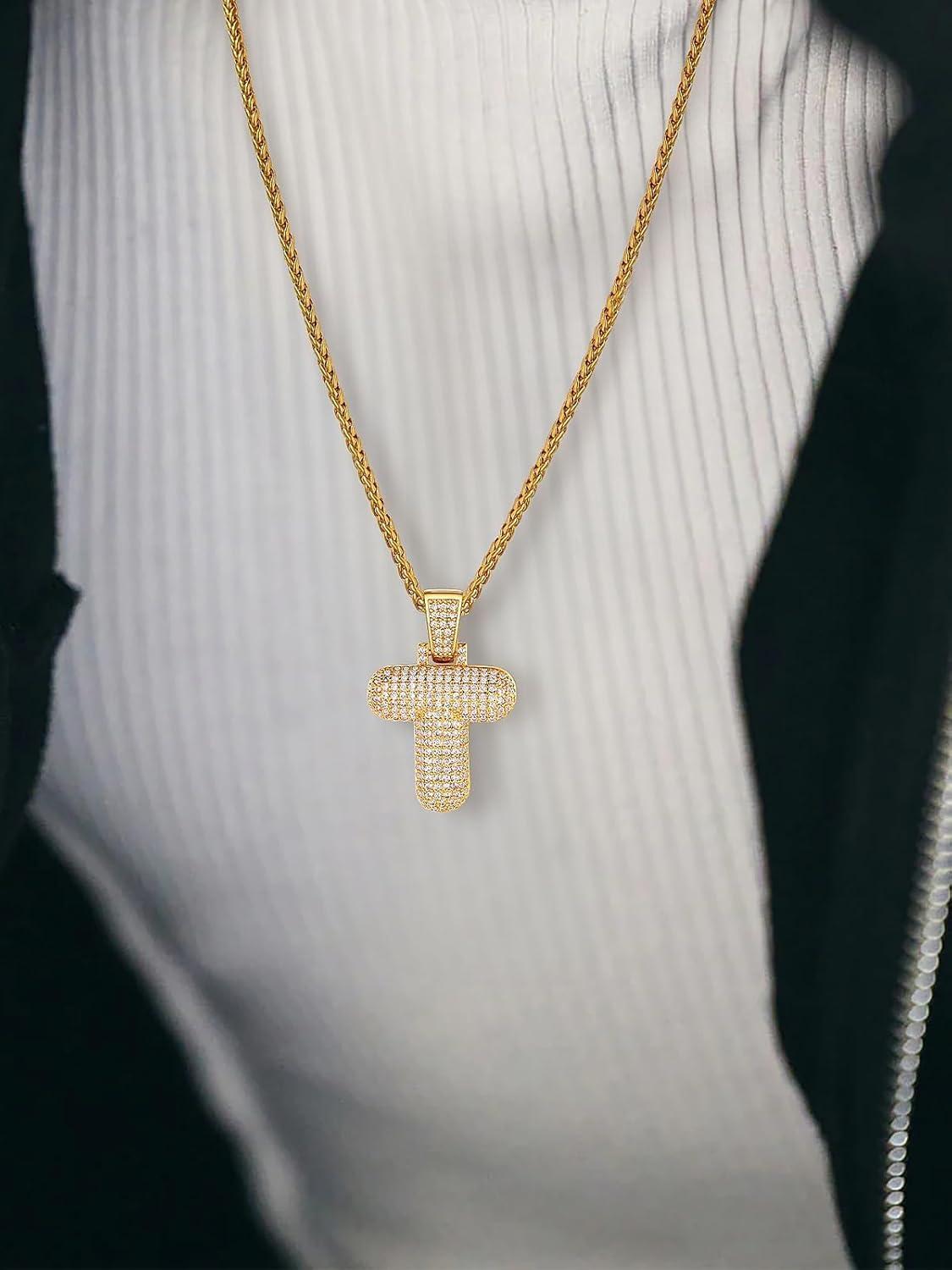 imageU7 Pendant Mens Hip Hop Jewelry Platinum18K Gold Plated Lab Diamond Letter Necklaces Custom Number Chain Intials Name NecklacesLetter T