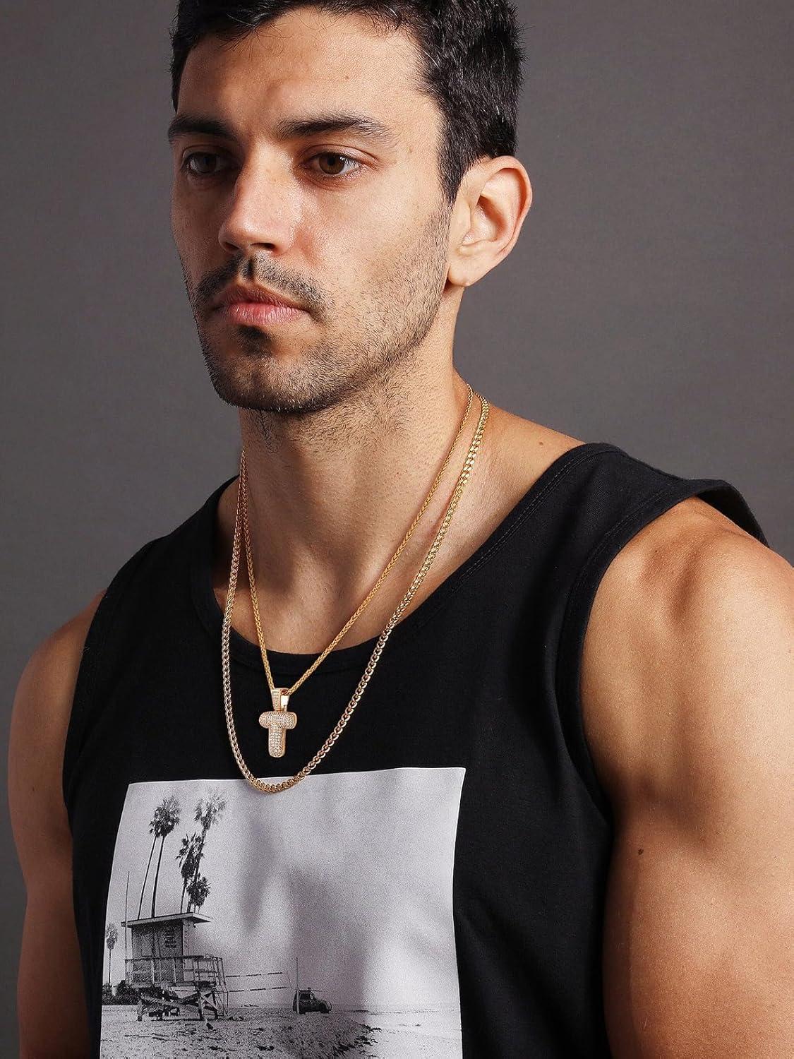 imageU7 Pendant Mens Hip Hop Jewelry Platinum18K Gold Plated Lab Diamond Letter Necklaces Custom Number Chain Intials Name NecklacesLetter T