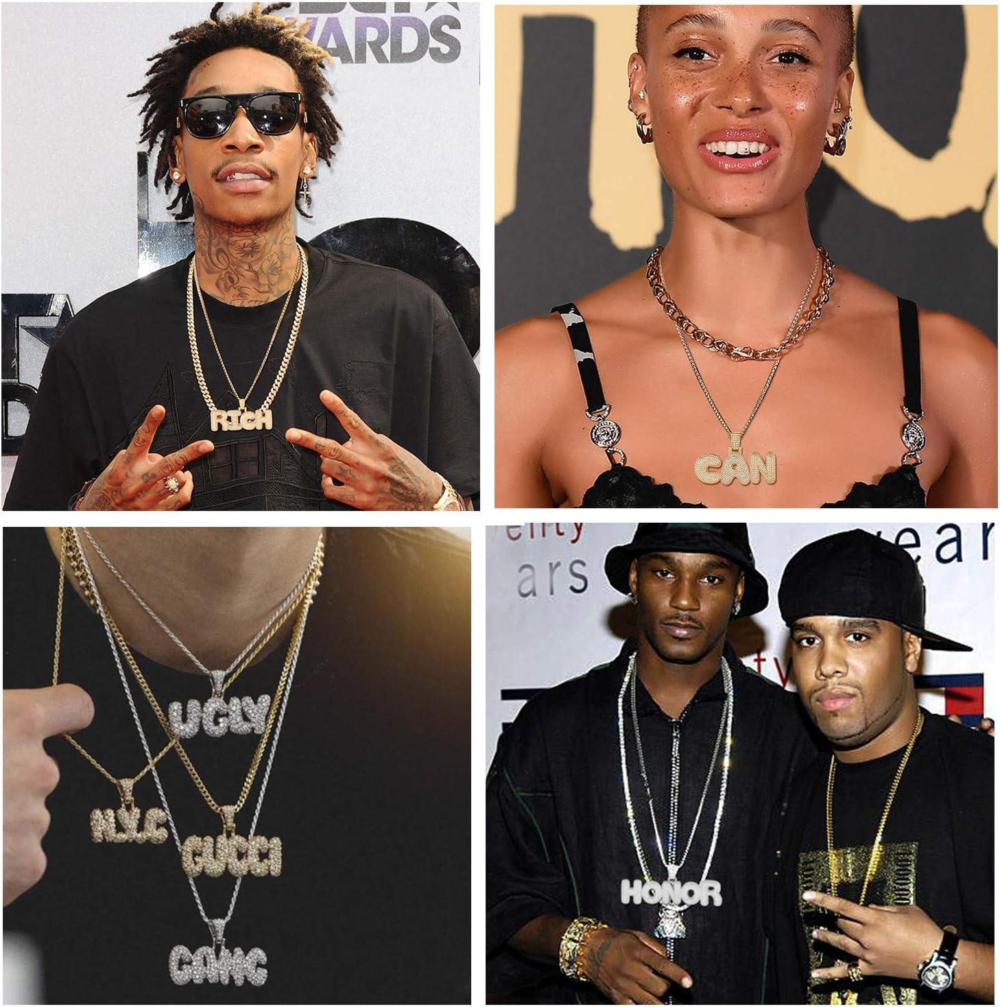 imageU7 Pendant Mens Hip Hop Jewelry Platinum18K Gold Plated Lab Diamond Letter Necklaces Custom Number Chain Intials Name NecklacesLetter W