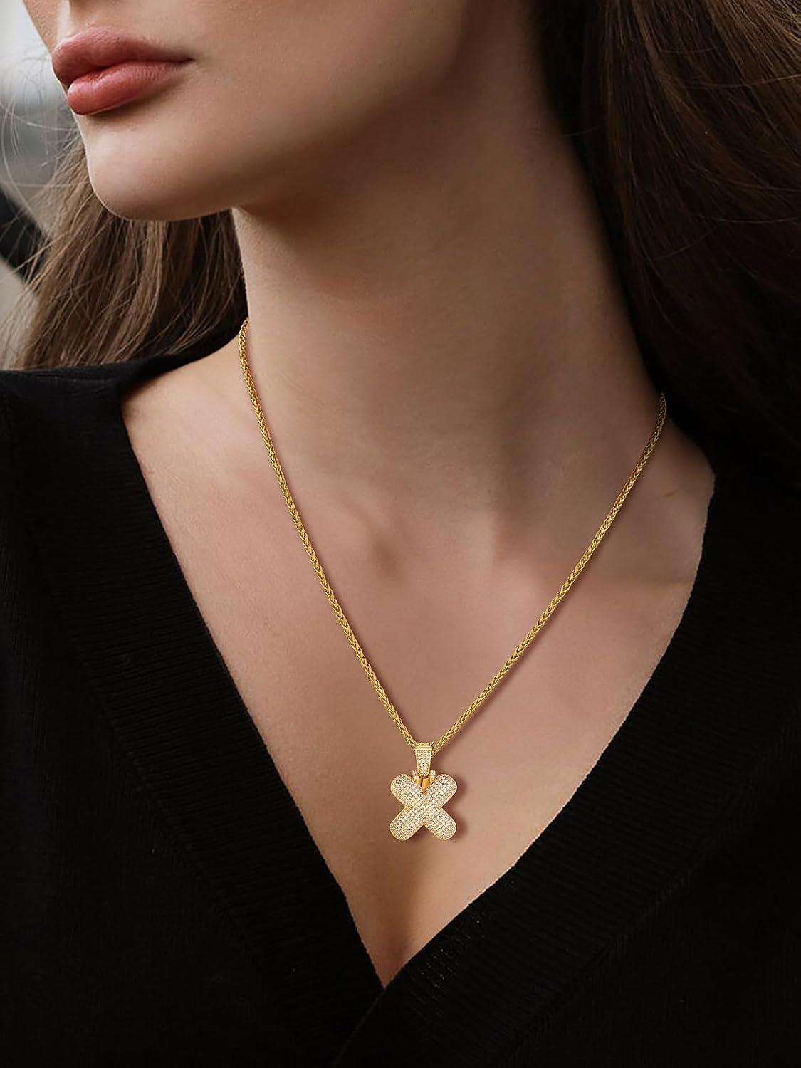 imageU7 Pendant Mens Hip Hop Jewelry Platinum18K Gold Plated Lab Diamond Letter Necklaces Custom Number Chain Intials Name NecklacesLetter X