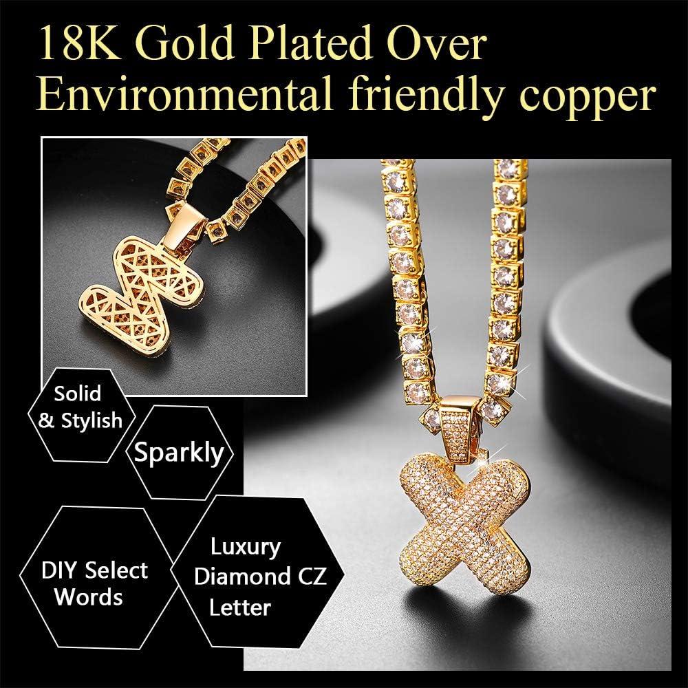 imageU7 Pendant Mens Hip Hop Jewelry Platinum18K Gold Plated Lab Diamond Letter Necklaces Custom Number Chain Intials Name NecklacesLetter X