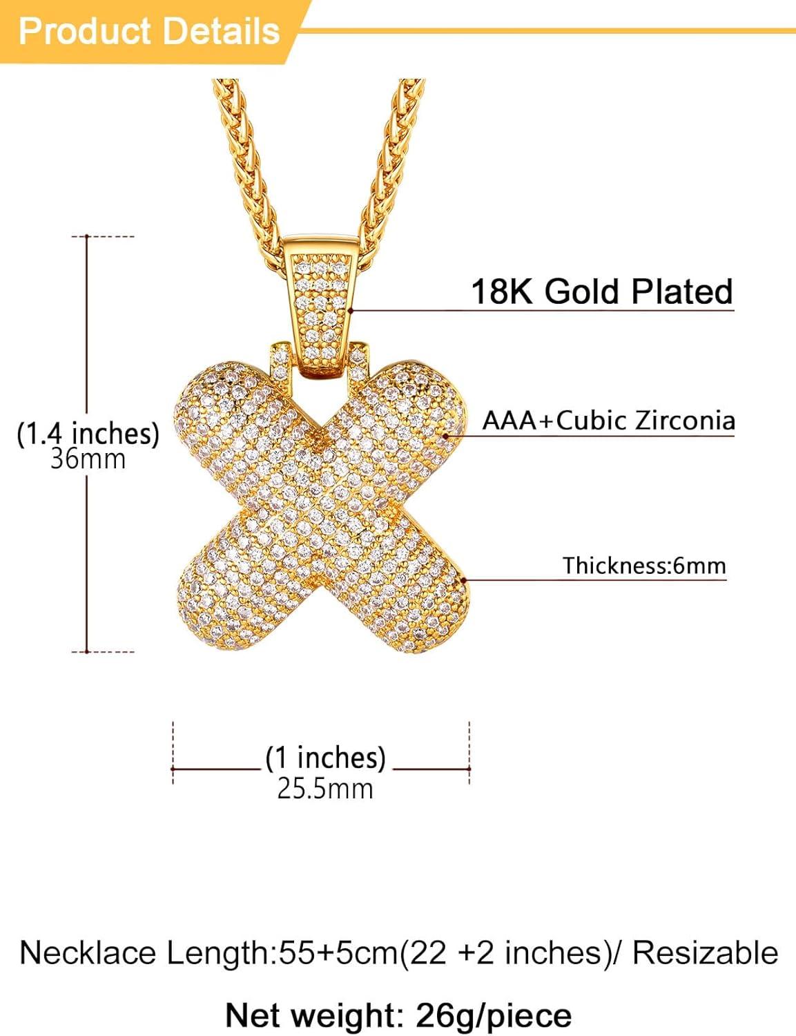 imageU7 Pendant Mens Hip Hop Jewelry Platinum18K Gold Plated Lab Diamond Letter Necklaces Custom Number Chain Intials Name NecklacesLetter X
