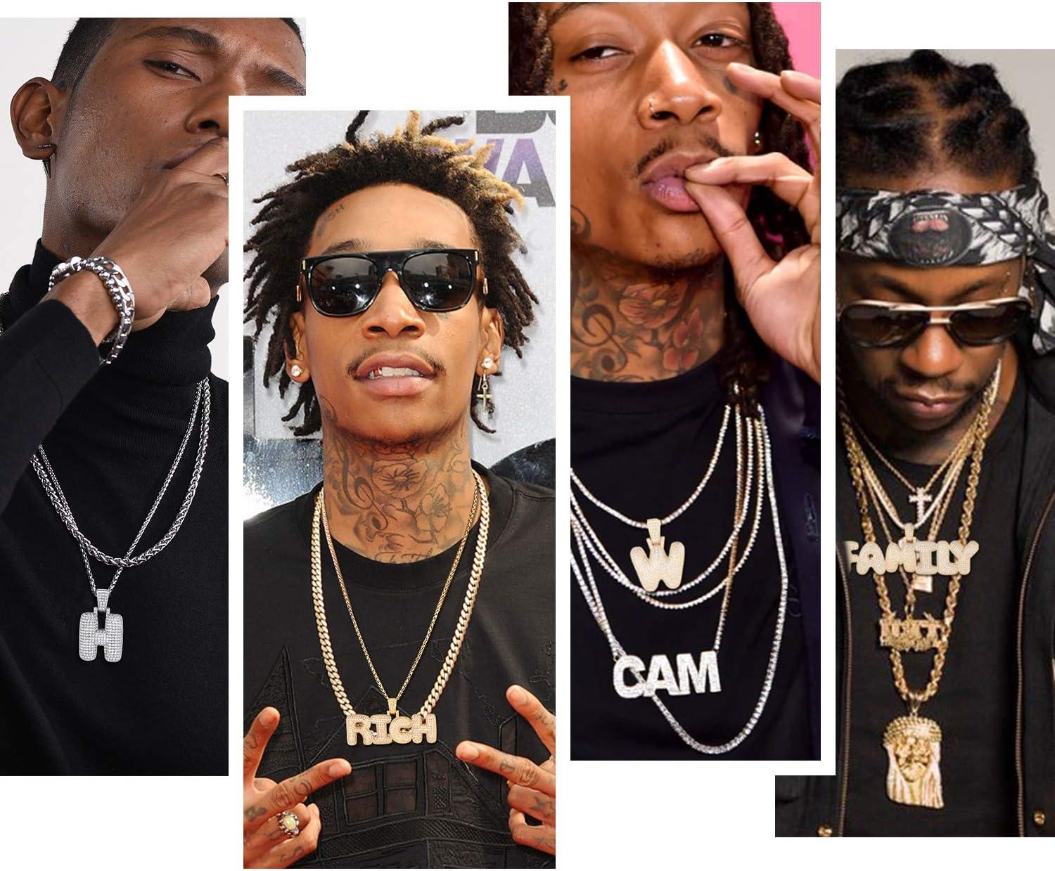 imageU7 Pendant Mens Hip Hop Jewelry Platinum18K Gold Plated Lab Diamond Letter Necklaces Custom Number Chain Intials Name NecklacesLetter X