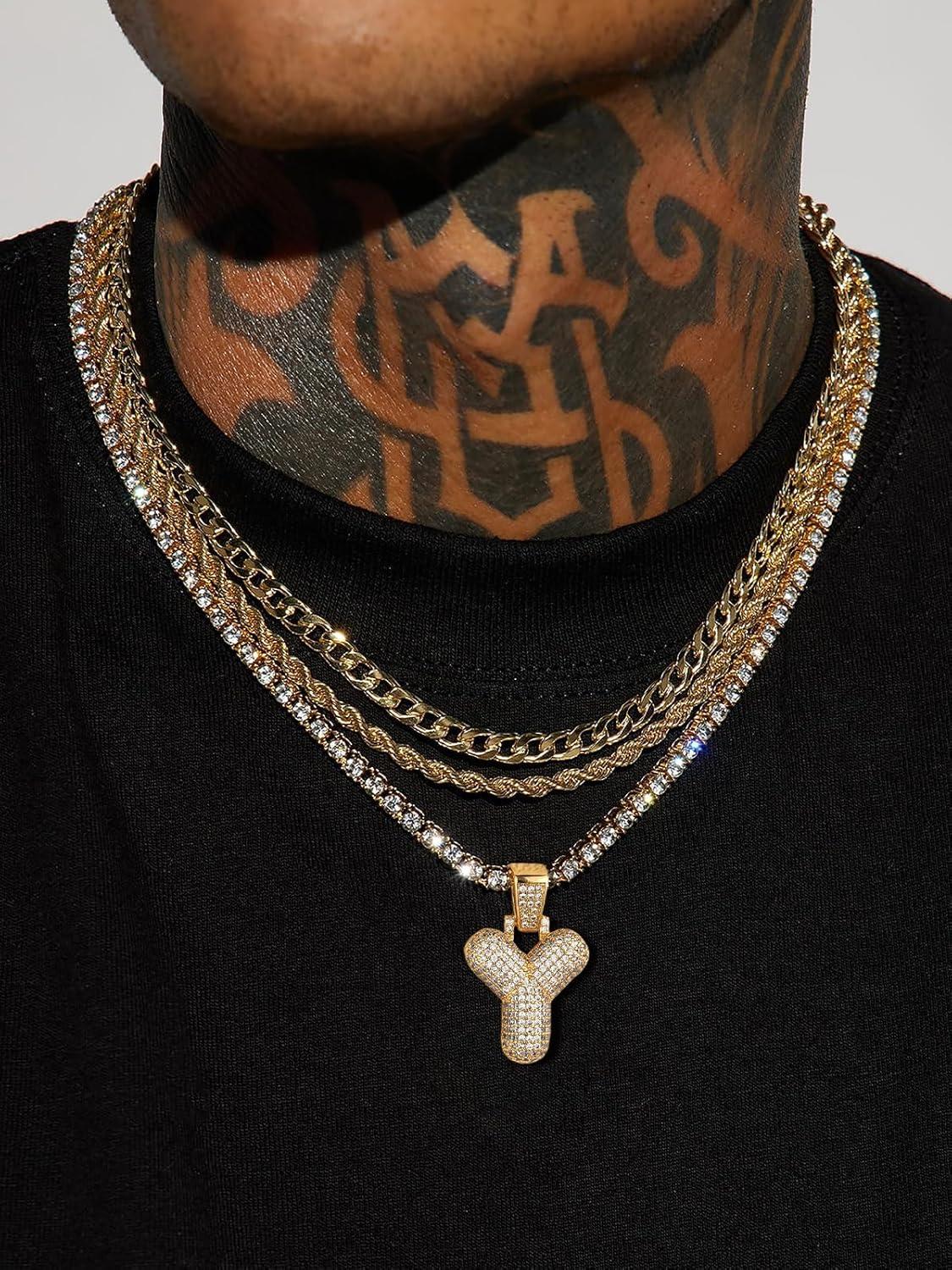 imageU7 Pendant Mens Hip Hop Jewelry Platinum18K Gold Plated Lab Diamond Letter Necklaces Custom Number Chain Intials Name NecklacesLetter Y