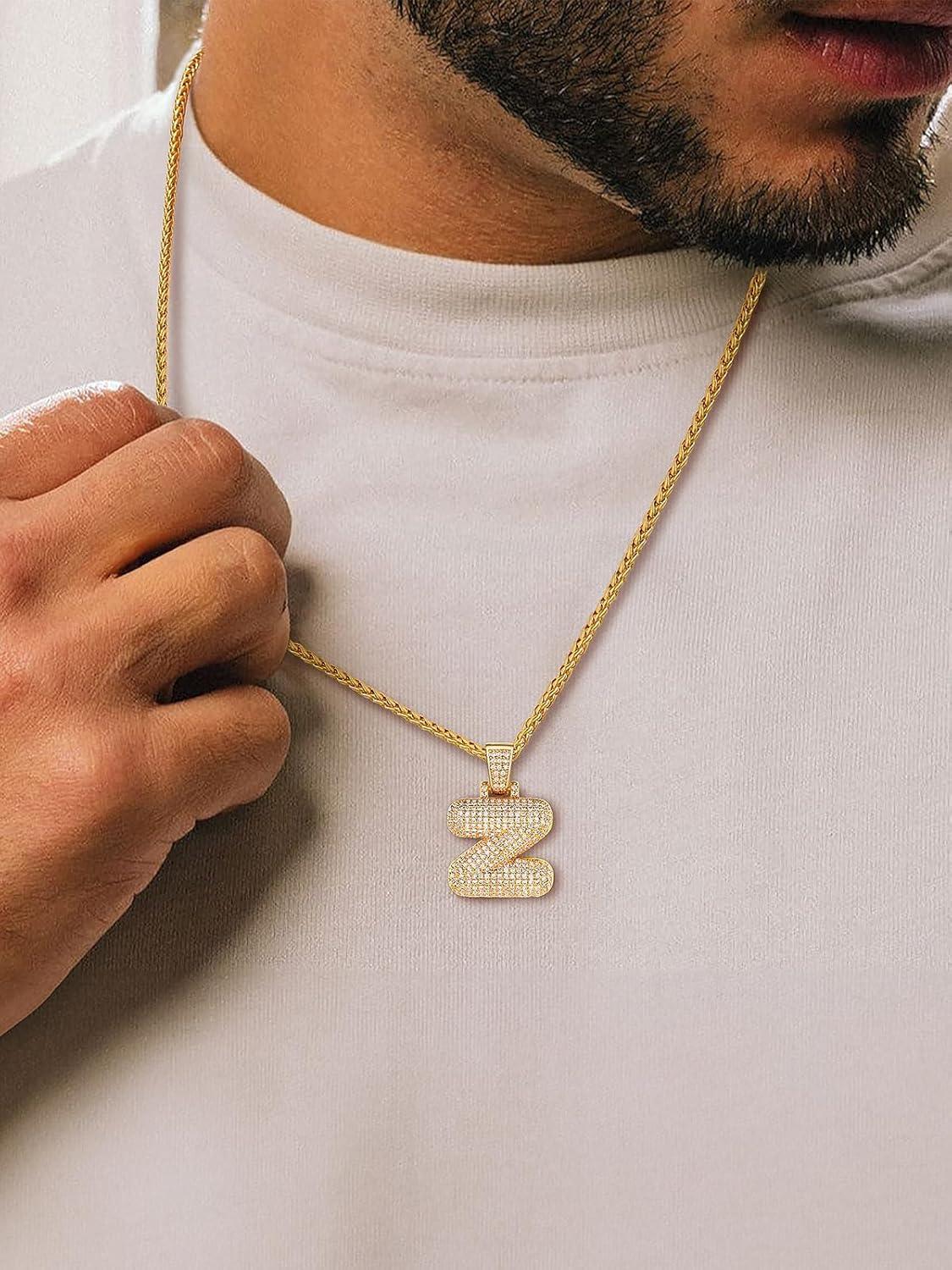 imageU7 Pendant Mens Hip Hop Jewelry Platinum18K Gold Plated Lab Diamond Letter Necklaces Custom Number Chain Intials Name NecklacesLetter Z