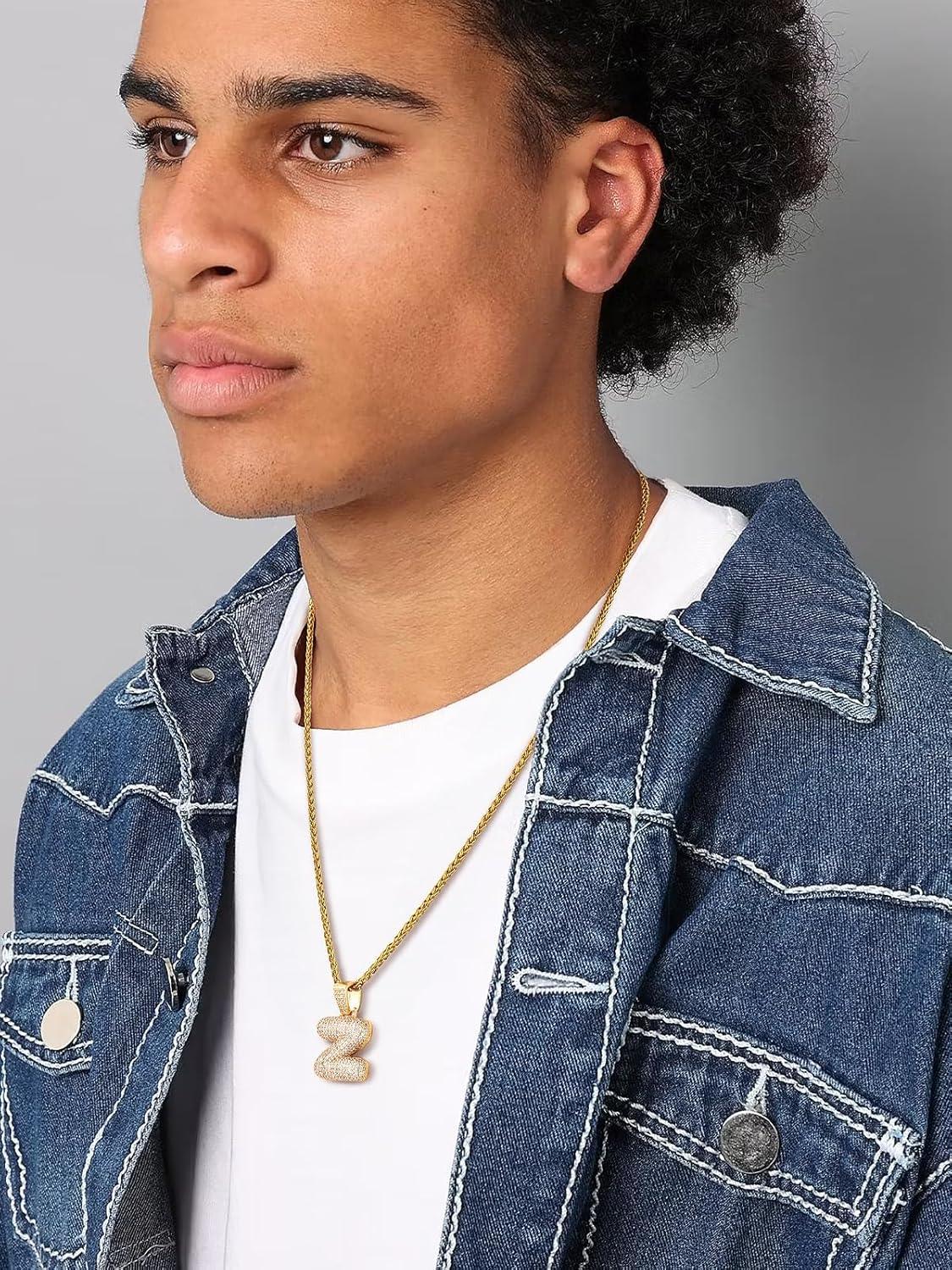 imageU7 Pendant Mens Hip Hop Jewelry Platinum18K Gold Plated Lab Diamond Letter Necklaces Custom Number Chain Intials Name NecklacesLetter Z