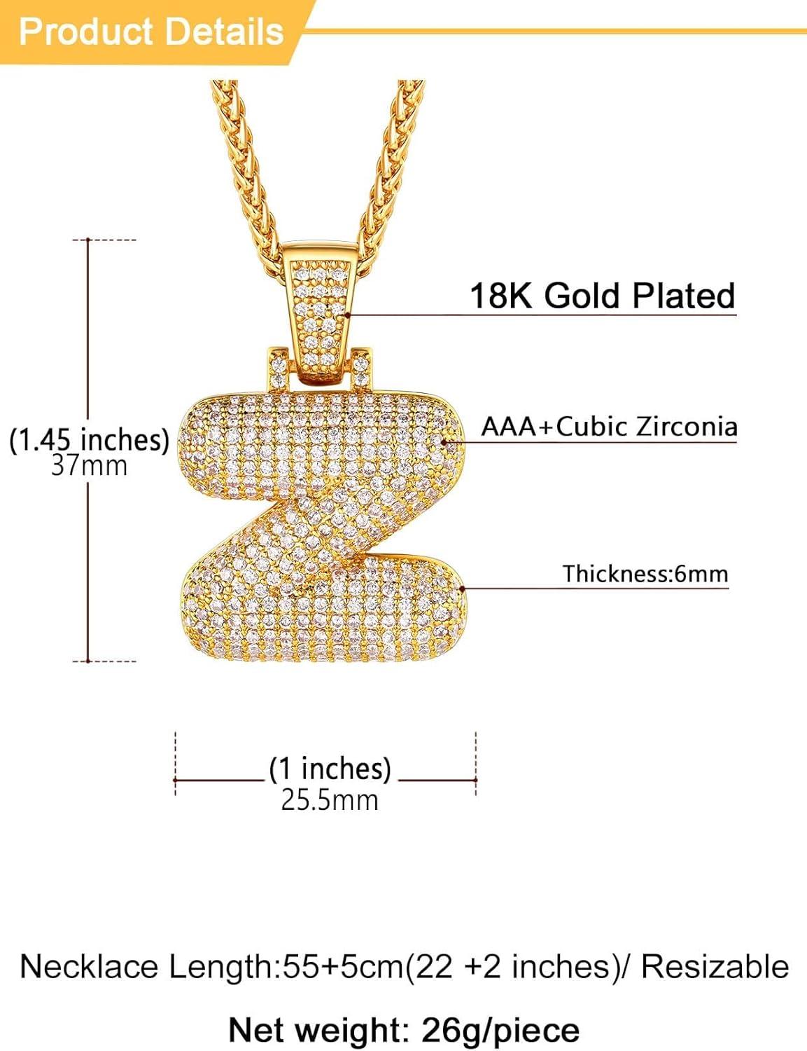 imageU7 Pendant Mens Hip Hop Jewelry Platinum18K Gold Plated Lab Diamond Letter Necklaces Custom Number Chain Intials Name NecklacesLetter Z