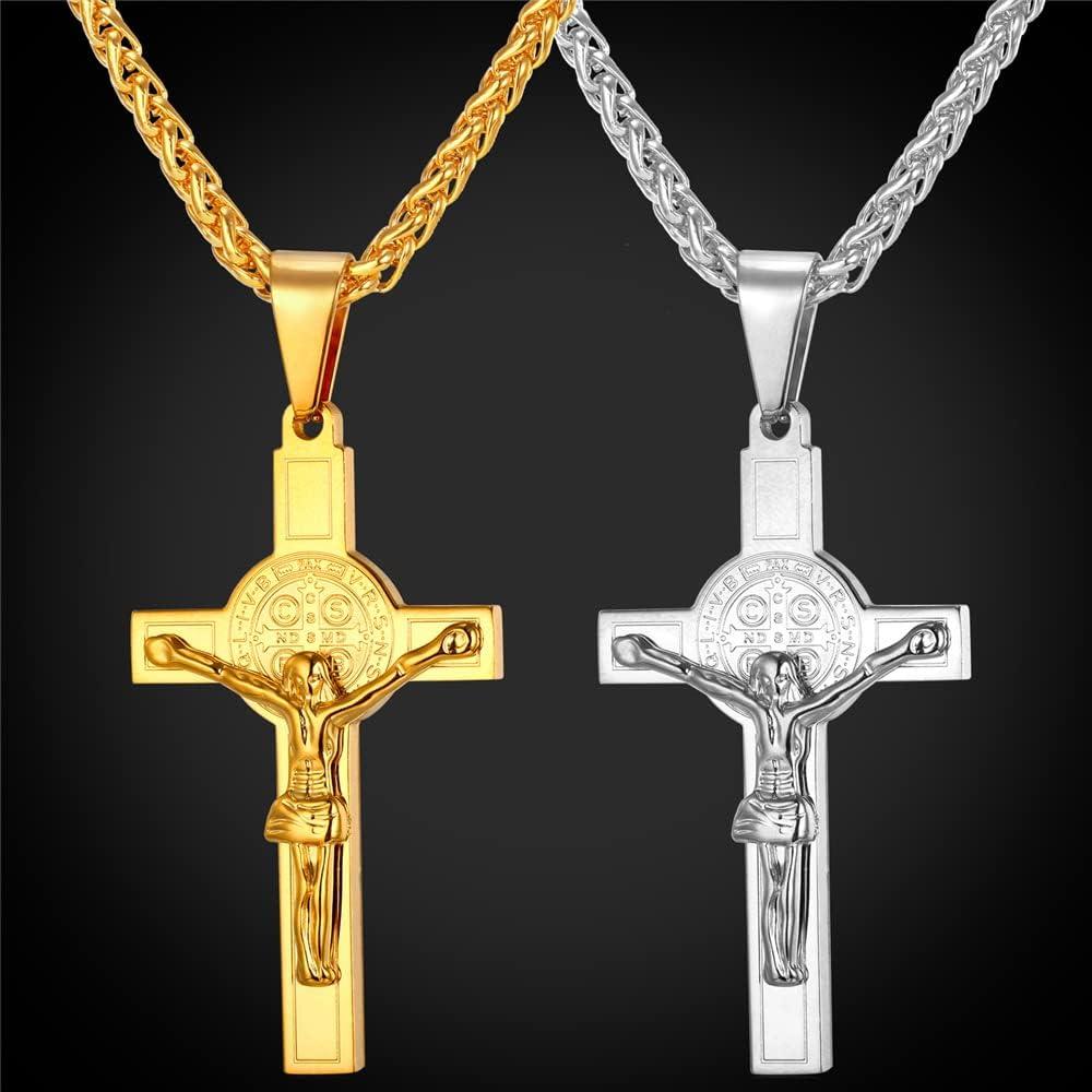 imageU7 Russian Orthodox Cross PendantPraying HandsIchthys Sign for Men Women Stainless Steel 18K Gold Plated Jesus Pendant Christian Religious Necklaces Length 22 Silver Black Gold09 St Benedict Medal CrucifixSteel
