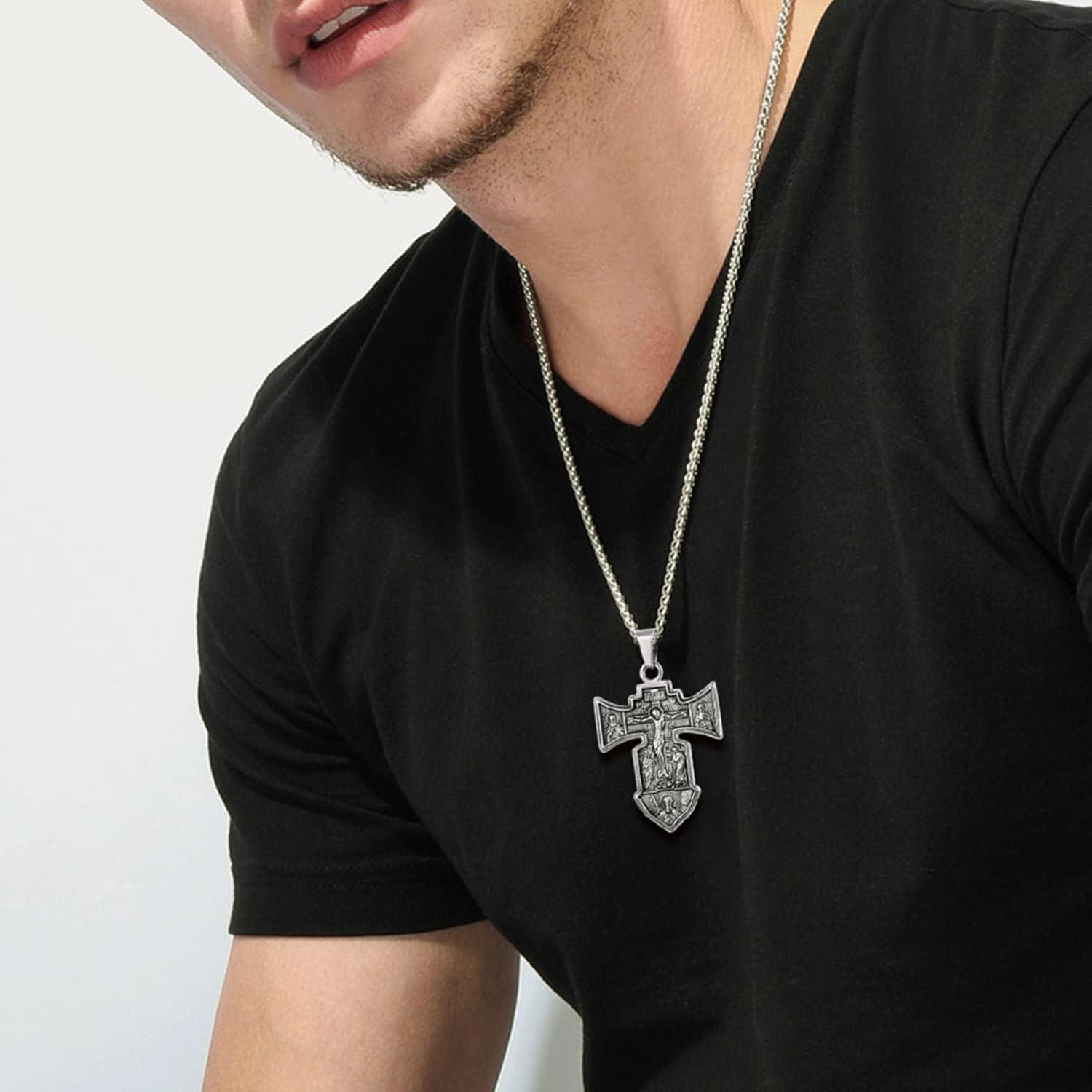 imageU7 Russian Orthodox Cross PendantPraying HandsIchthys Sign for Men Women Stainless Steel 18K Gold Plated Jesus Pendant Christian Religious Necklaces Length 22 Silver Black Gold02 Orthodox CrossSteel