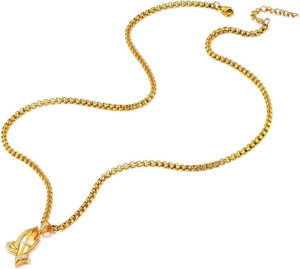 imageU7 Russian Orthodox Cross PendantPraying HandsIchthys Sign for Men Women Stainless Steel 18K Gold Plated Jesus Pendant Christian Religious Necklaces Length 22 Silver Black Gold06 Iced Praying HandsGold