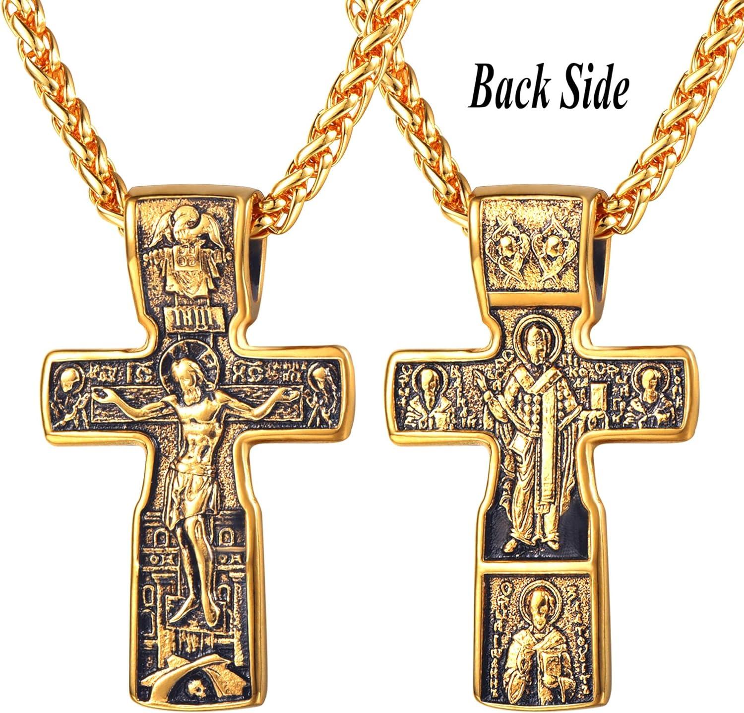 imageU7 Russian Orthodox Cross PendantPraying HandsIchthys Sign for Men Women Stainless Steel 18K Gold Plated Jesus Pendant Christian Religious Necklaces Length 22 Silver Black GoldJChurch Crucifix Gold
