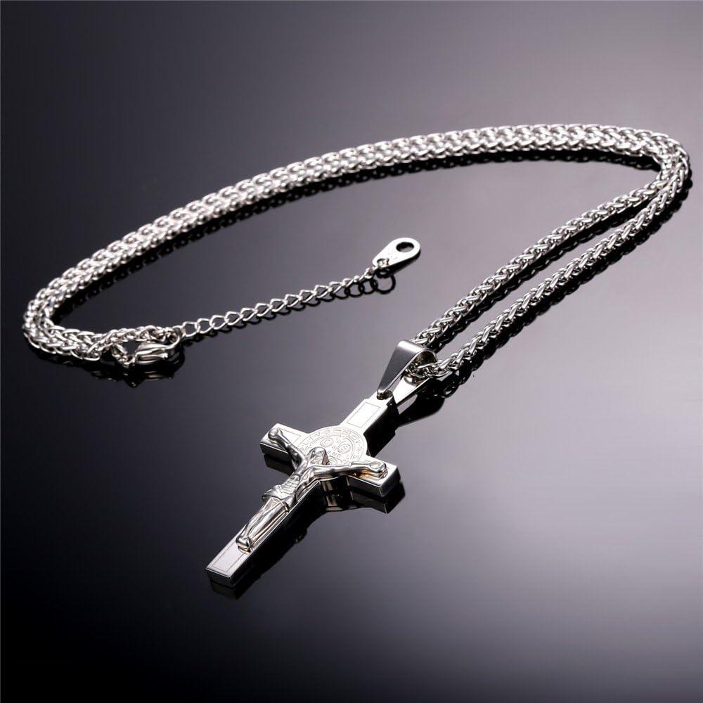 imageU7 Russian Orthodox Cross PendantPraying HandsIchthys Sign for Men Women Stainless Steel 18K Gold Plated Jesus Pendant Christian Religious Necklaces Length 22 Silver Black Gold09 St Benedict Medal CrucifixSteel