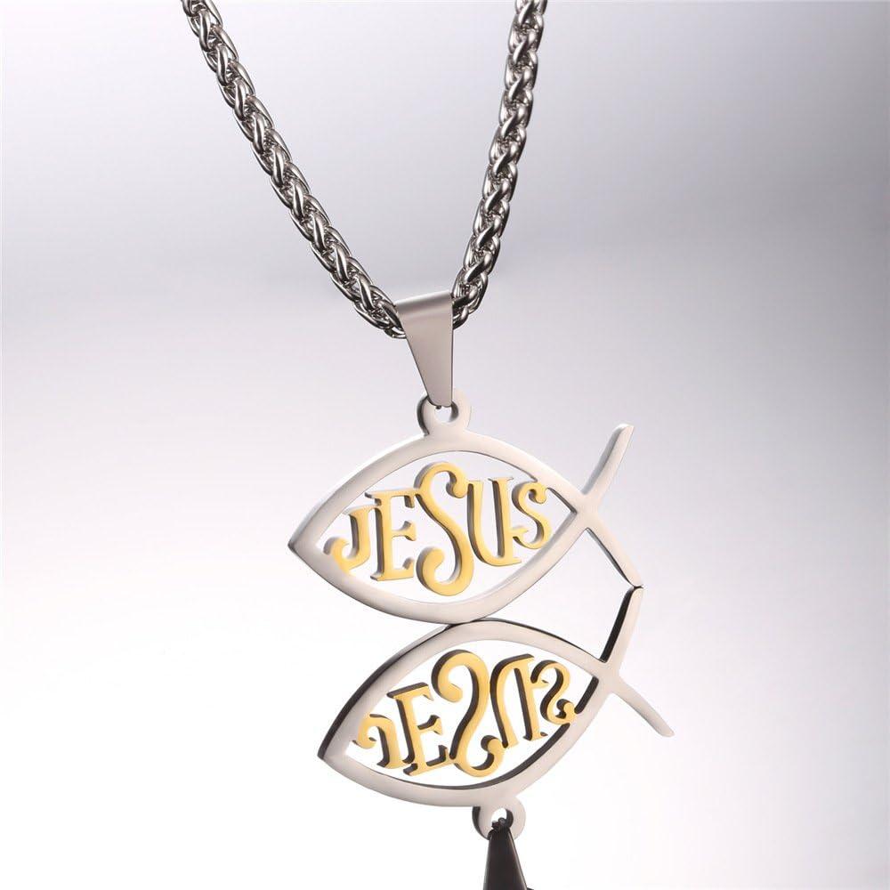 imageU7 Russian Orthodox Cross PendantPraying HandsIchthys Sign for Men Women Stainless Steel 18K Gold Plated Jesus Pendant Christian Religious Necklaces Length 22 Silver Black Gold06 Christian FishGold