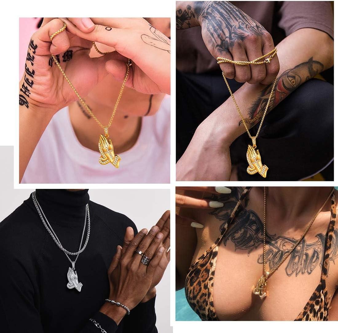 imageU7 Russian Orthodox Cross PendantPraying HandsIchthys Sign for Men Women Stainless Steel 18K Gold Plated Jesus Pendant Christian Religious Necklaces Length 22 Silver Black Gold06 Iced Praying HandsGold