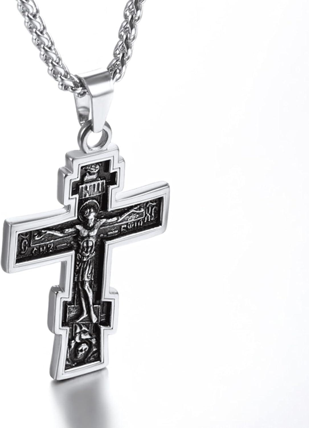 imageU7 Russian Orthodox Cross PendantPraying HandsIchthys Sign for Men Women Stainless Steel 18K Gold Plated Jesus Pendant Christian Religious Necklaces Length 22 Silver Black Gold01 Orthodox CrossSteel