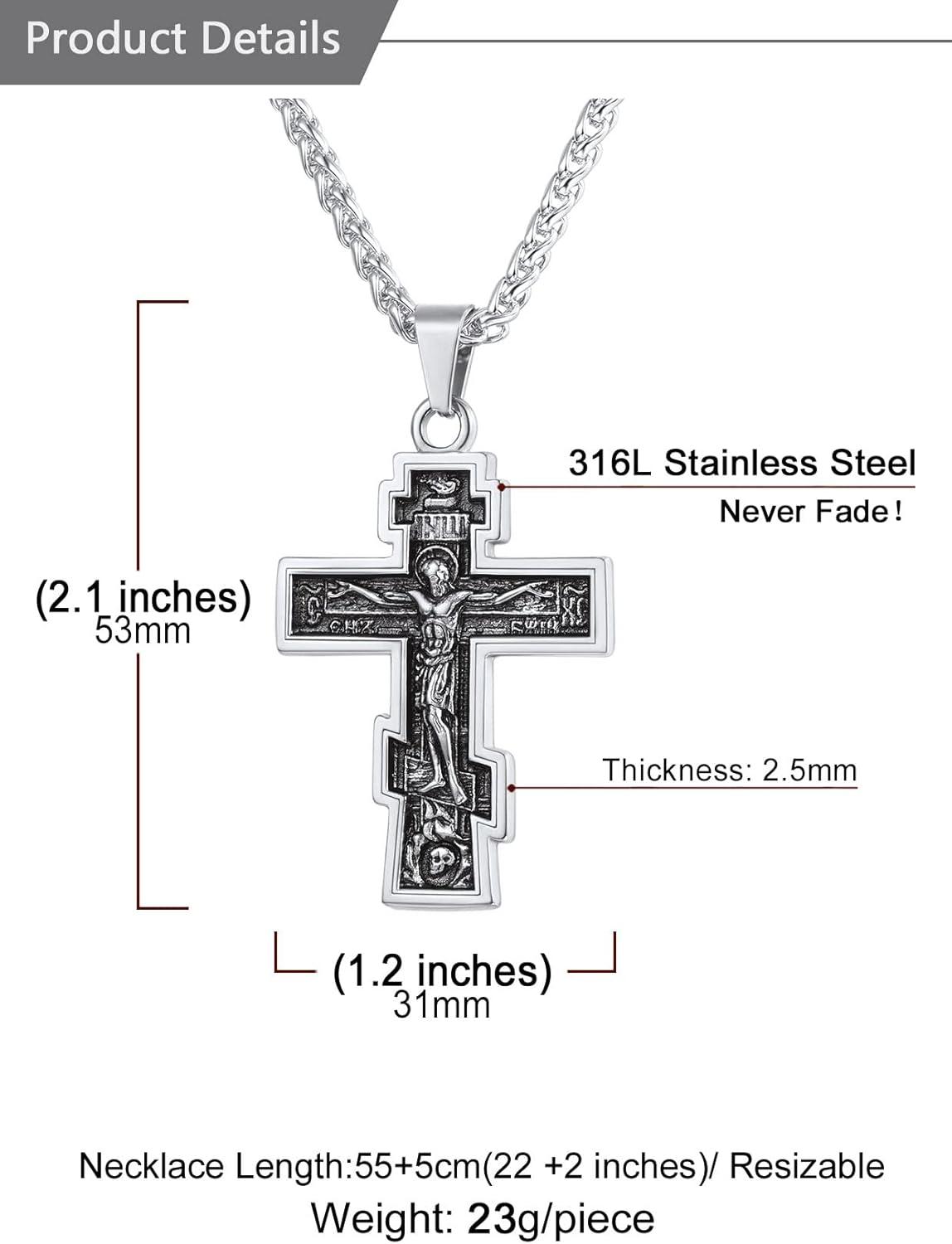 imageU7 Russian Orthodox Cross PendantPraying HandsIchthys Sign for Men Women Stainless Steel 18K Gold Plated Jesus Pendant Christian Religious Necklaces Length 22 Silver Black Gold01 Orthodox CrossSteel