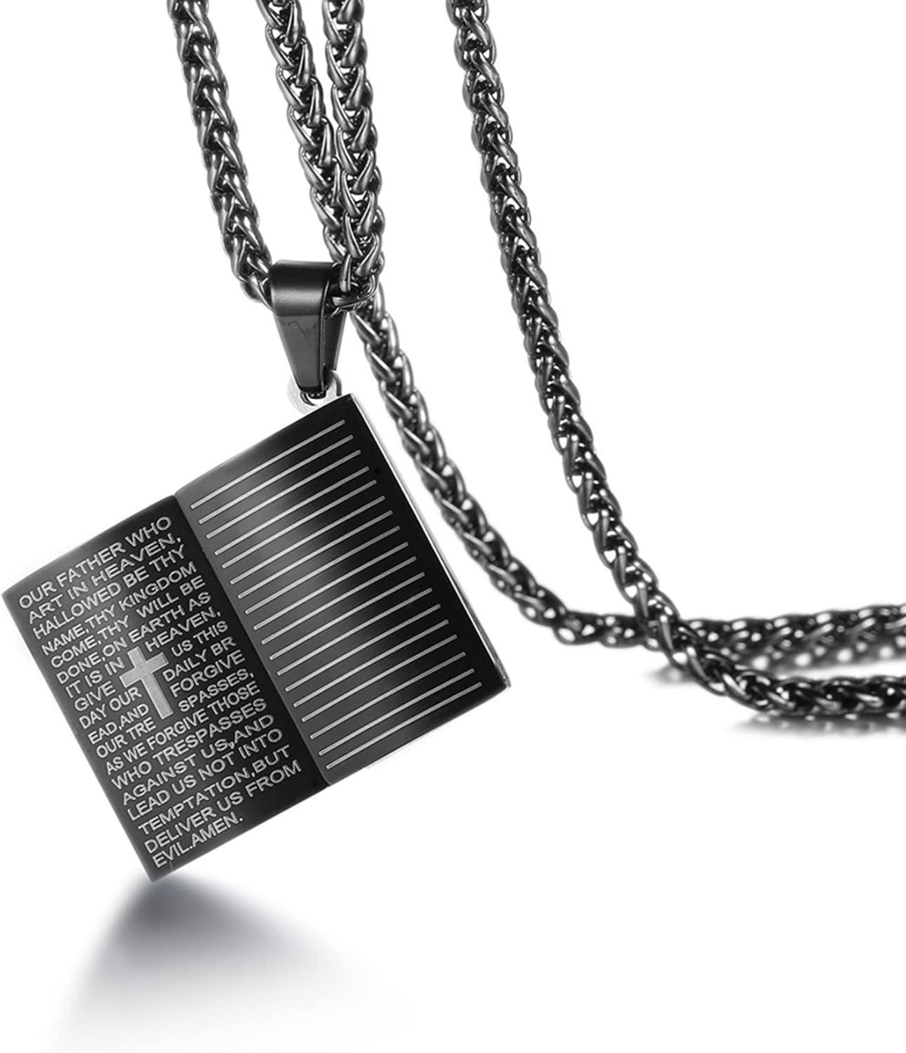 imageU7 Russian Orthodox Cross PendantPraying HandsIchthys Sign for Men Women Stainless Steel 18K Gold Plated Jesus Pendant Christian Religious Necklaces Length 22 Silver Black GoldHoly BibleBlack