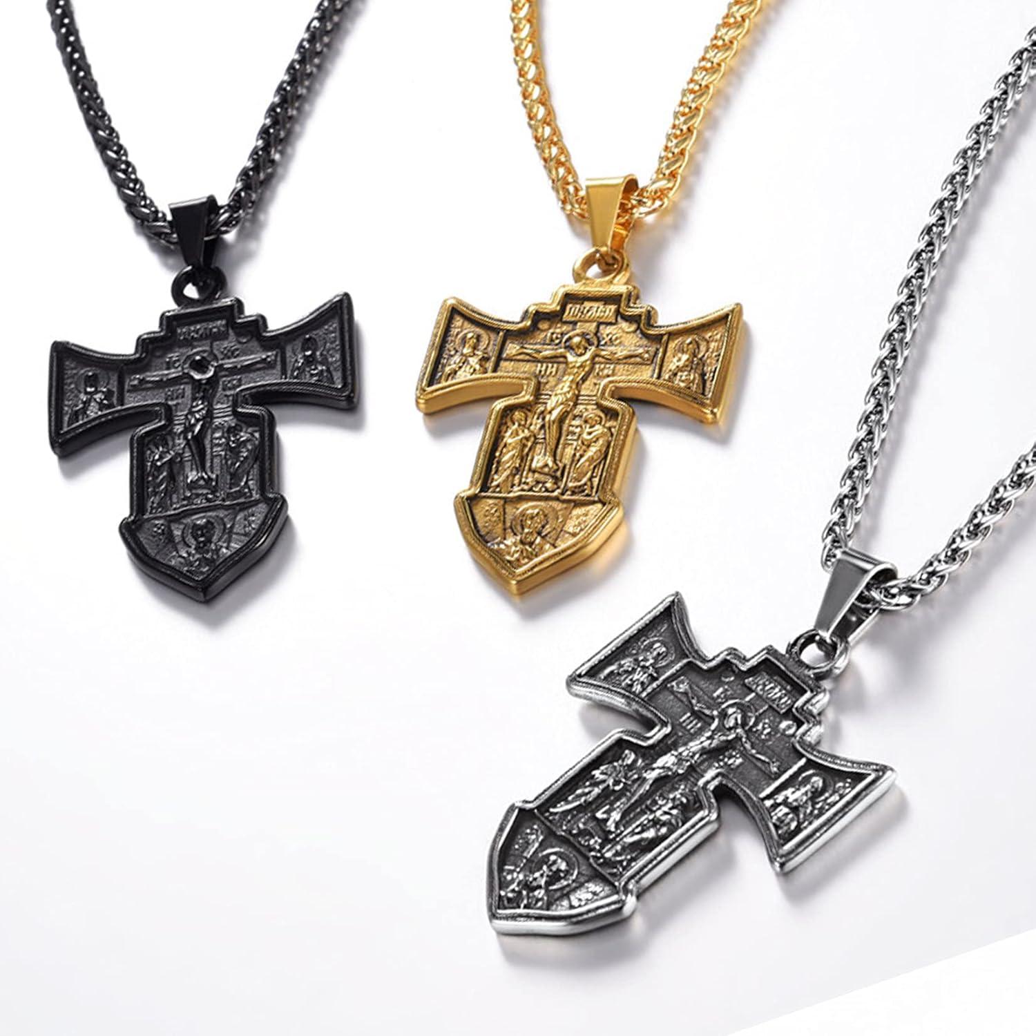 imageU7 Russian Orthodox Cross PendantPraying HandsIchthys Sign for Men Women Stainless Steel 18K Gold Plated Jesus Pendant Christian Religious Necklaces Length 22 Silver Black Gold02 Orthodox CrossSteel