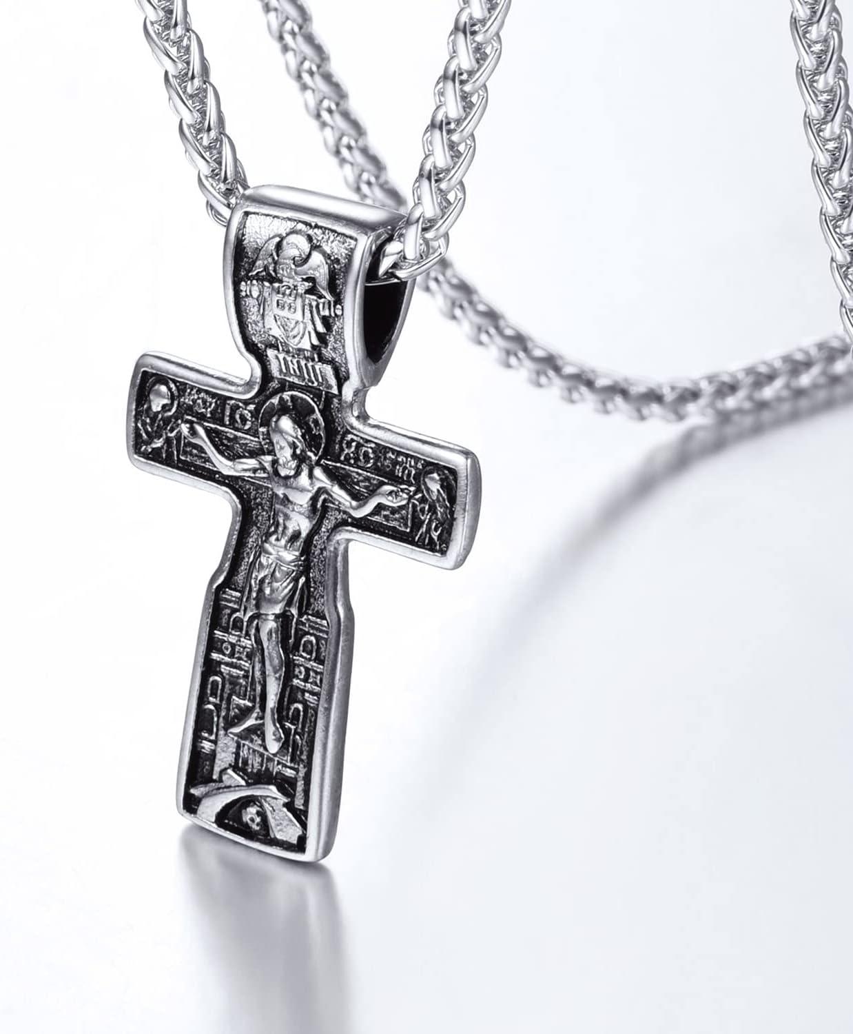 imageU7 Russian Orthodox Cross PendantPraying HandsIchthys Sign for Men Women Stainless Steel 18K Gold Plated Jesus Pendant Christian Religious Necklaces Length 22 Silver Black GoldJChurch Crucifix Stainless