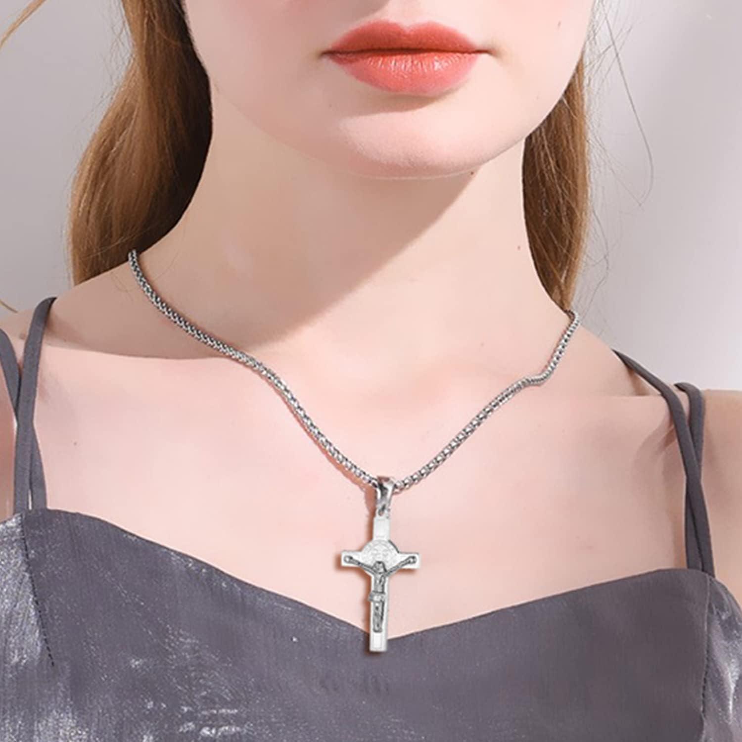 imageU7 Russian Orthodox Cross PendantPraying HandsIchthys Sign for Men Women Stainless Steel 18K Gold Plated Jesus Pendant Christian Religious Necklaces Length 22 Silver Black Gold09 St Benedict Medal CrucifixSteel
