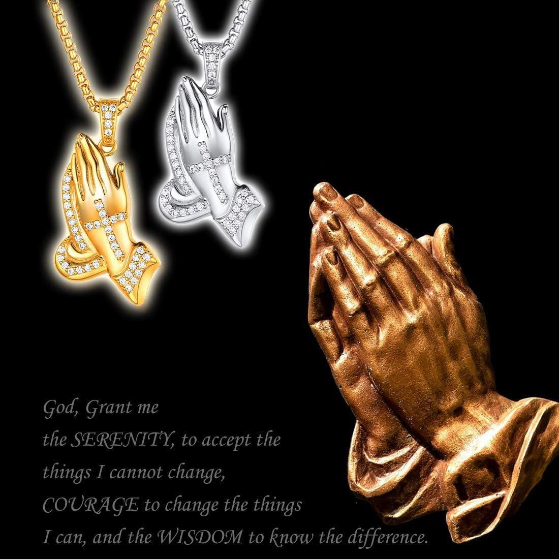 imageU7 Russian Orthodox Cross PendantPraying HandsIchthys Sign for Men Women Stainless Steel 18K Gold Plated Jesus Pendant Christian Religious Necklaces Length 22 Silver Black Gold06 Iced Praying HandsPlatinum