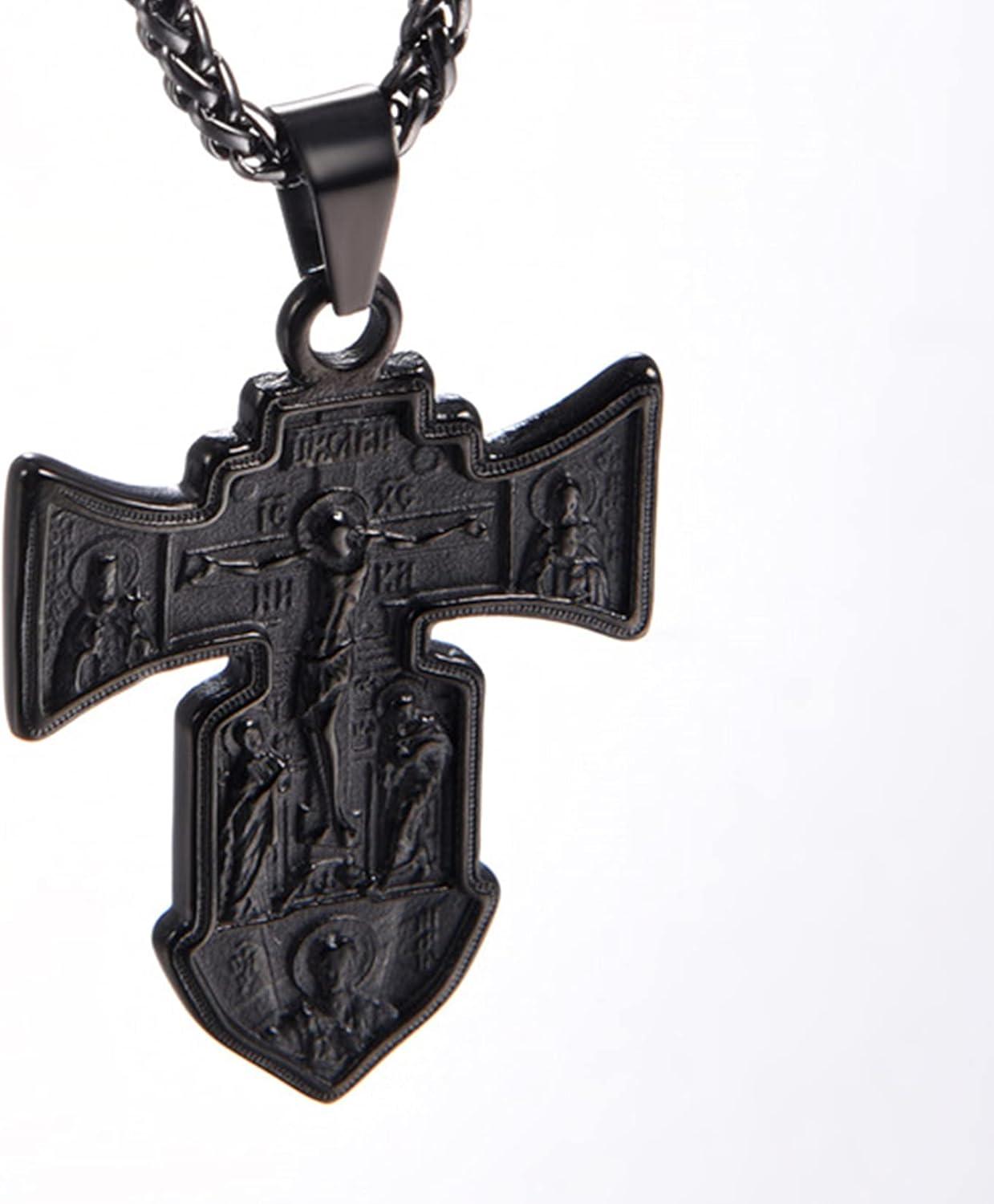 imageU7 Russian Orthodox Cross PendantPraying HandsIchthys Sign for Men Women Stainless Steel 18K Gold Plated Jesus Pendant Christian Religious Necklaces Length 22 Silver Black Gold02 Orthodox CrossBlack