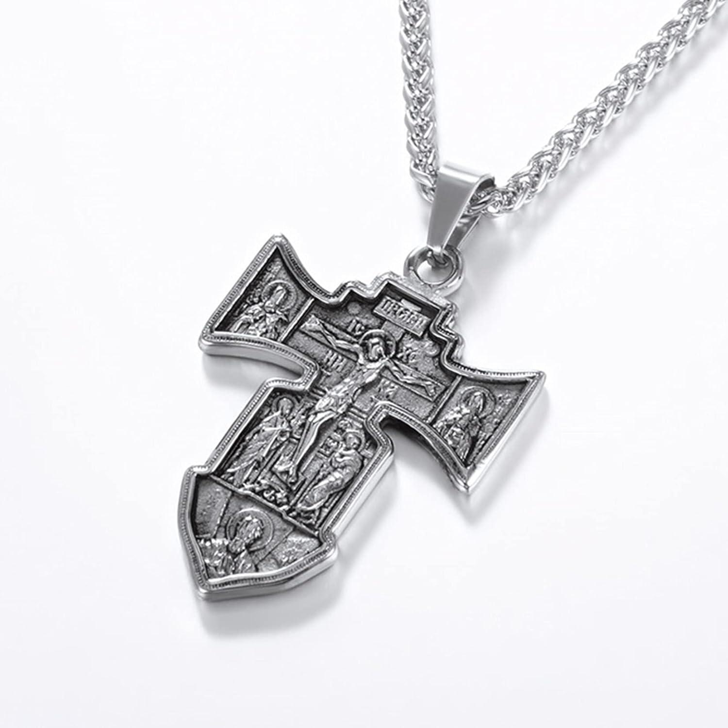 imageU7 Russian Orthodox Cross PendantPraying HandsIchthys Sign for Men Women Stainless Steel 18K Gold Plated Jesus Pendant Christian Religious Necklaces Length 22 Silver Black Gold02 Orthodox CrossSteel