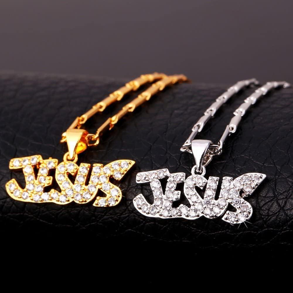 imageU7 Russian Orthodox Cross PendantPraying HandsIchthys Sign for Men Women Stainless Steel 18K Gold Plated Jesus Pendant Christian Religious Necklaces Length 22 Silver Black Gold08 JesusGold