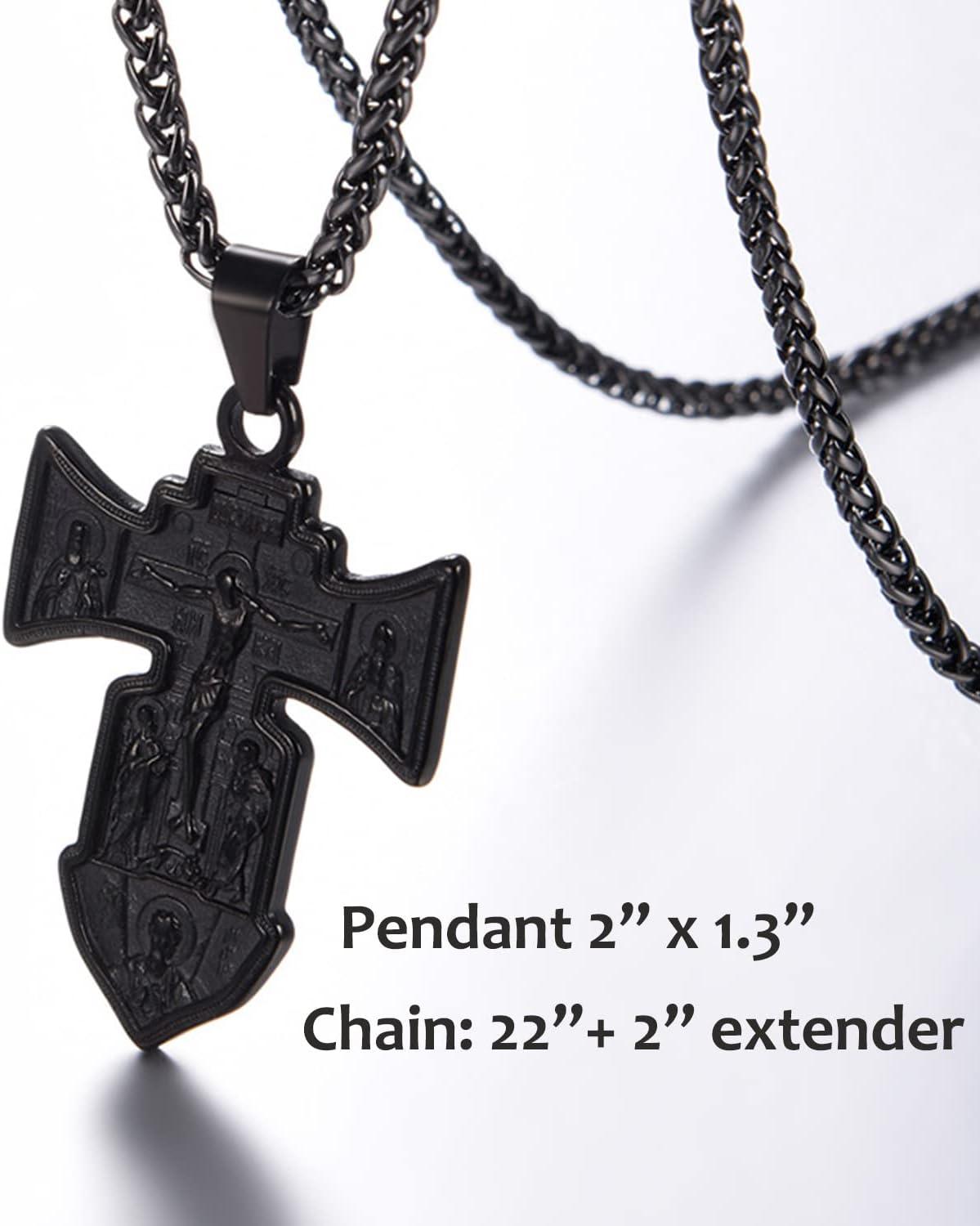 imageU7 Russian Orthodox Cross PendantPraying HandsIchthys Sign for Men Women Stainless Steel 18K Gold Plated Jesus Pendant Christian Religious Necklaces Length 22 Silver Black Gold02 Orthodox CrossBlack