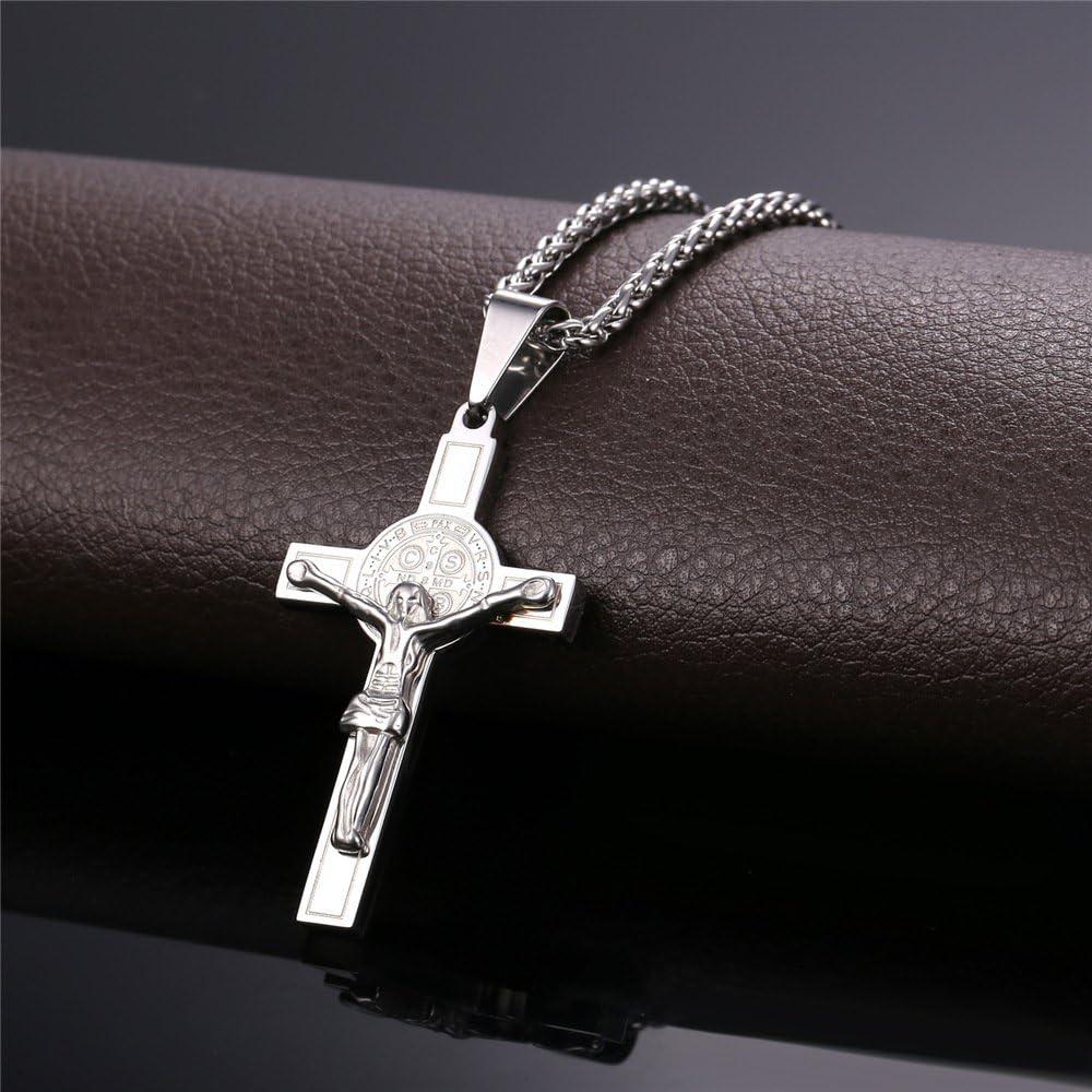 imageU7 Russian Orthodox Cross PendantPraying HandsIchthys Sign for Men Women Stainless Steel 18K Gold Plated Jesus Pendant Christian Religious Necklaces Length 22 Silver Black Gold09 St Benedict Medal CrucifixSteel